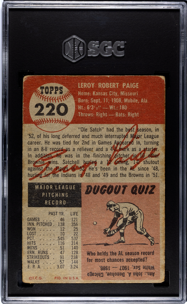 1953 Topps Satchel Paige #220 SGC 1.5