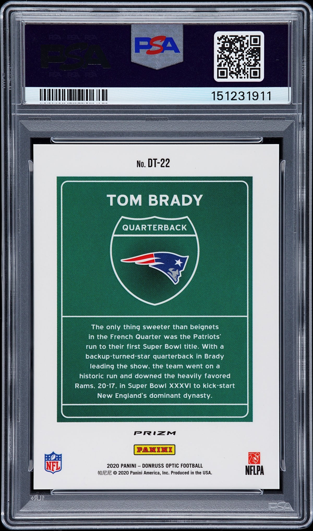 2020 Panini Donruss Optic Downtown Tom Brady #DT22 PSA 8