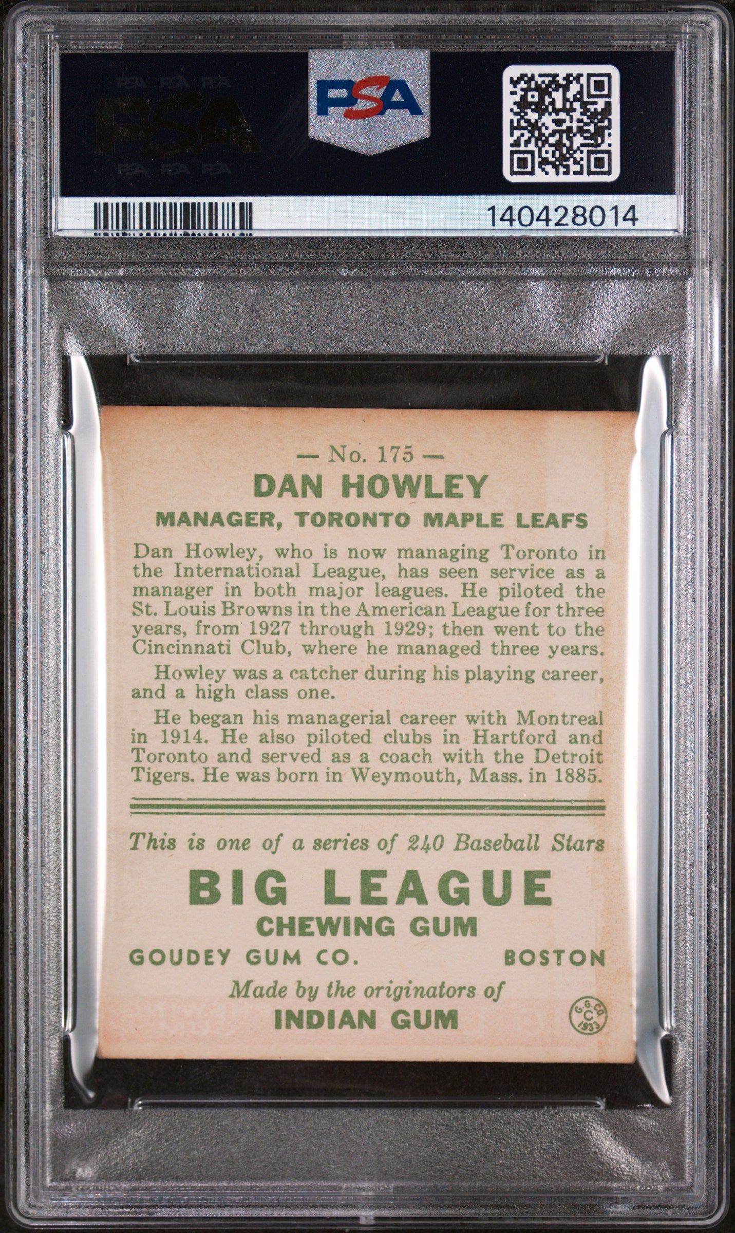 1933 Goudey Dan Howley #175 PSA 5
