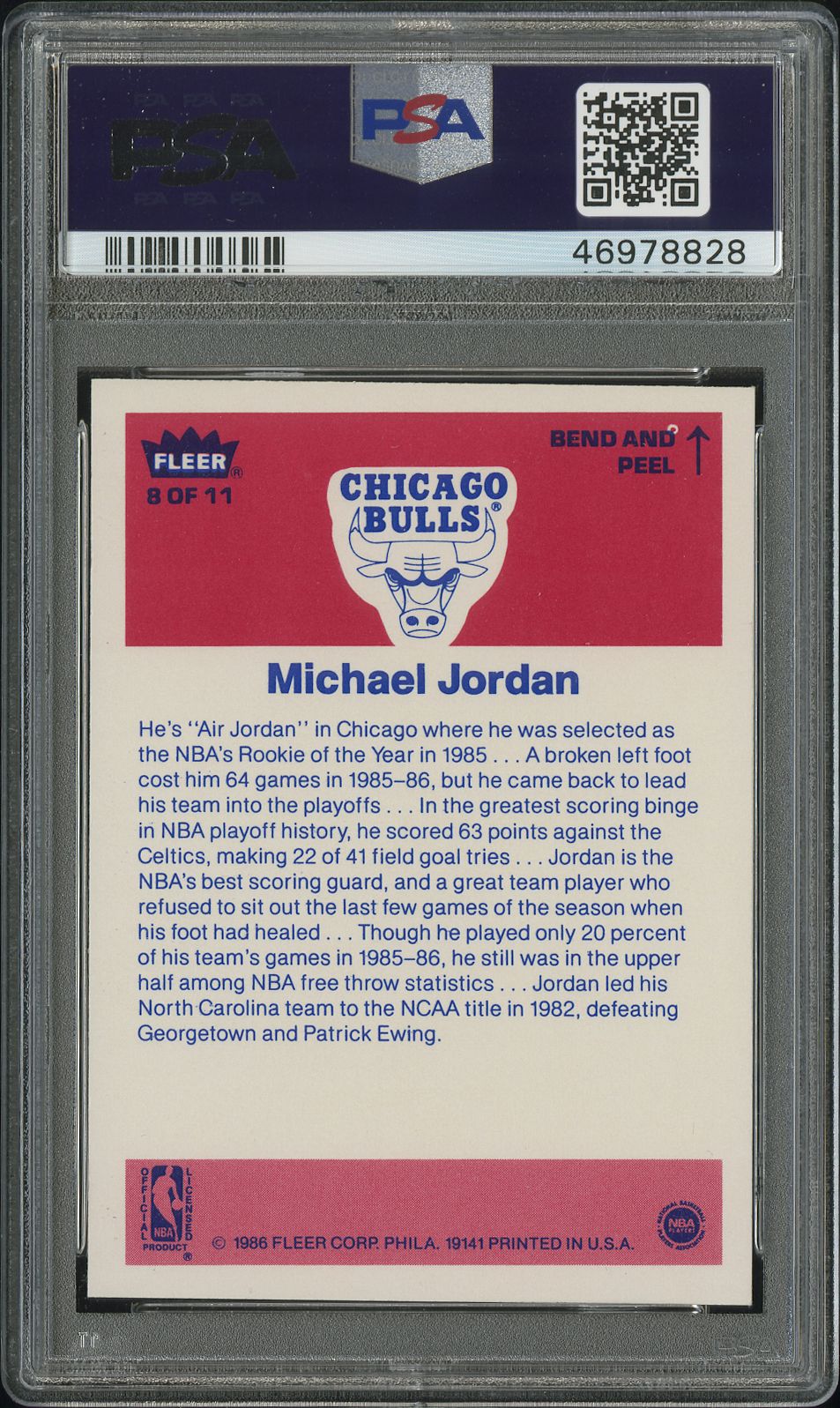1986 Fleer Sticker Michael Jordan #8 PSA 9