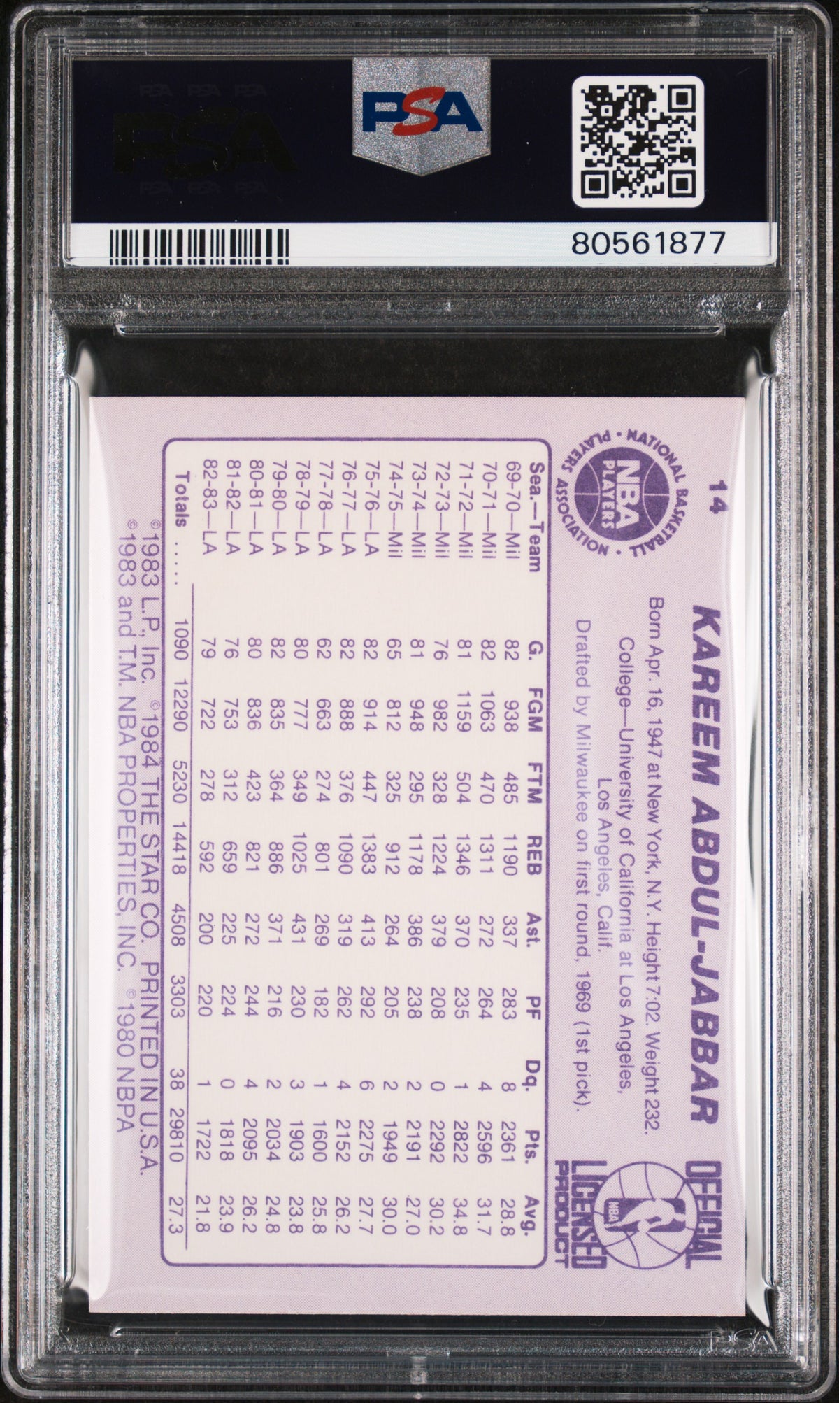 1983-84 Star Kareem Abdul-Jabbar #14 PSA 9