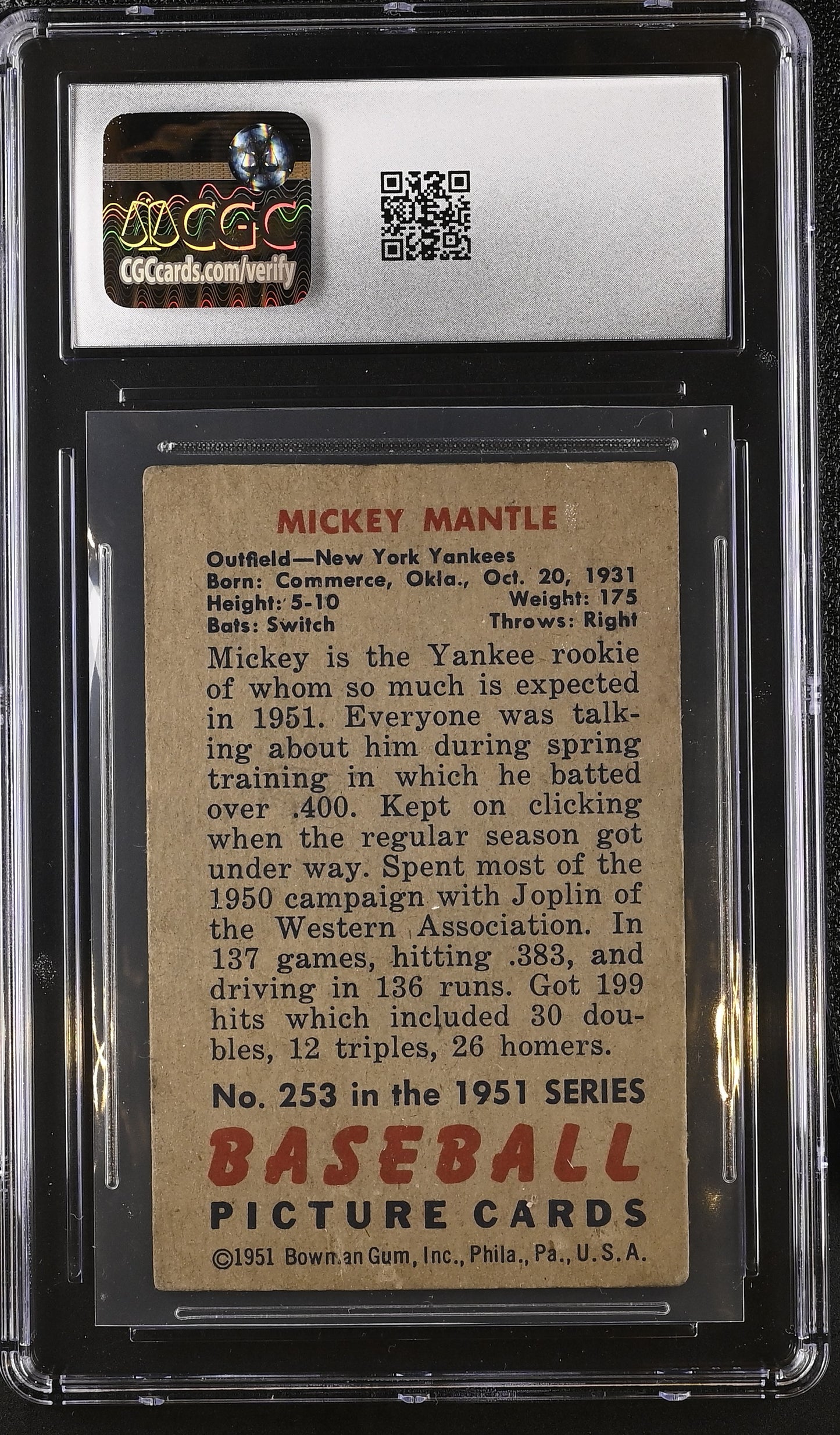 1951 Bowman Mickey Mantle #253 CGC 2