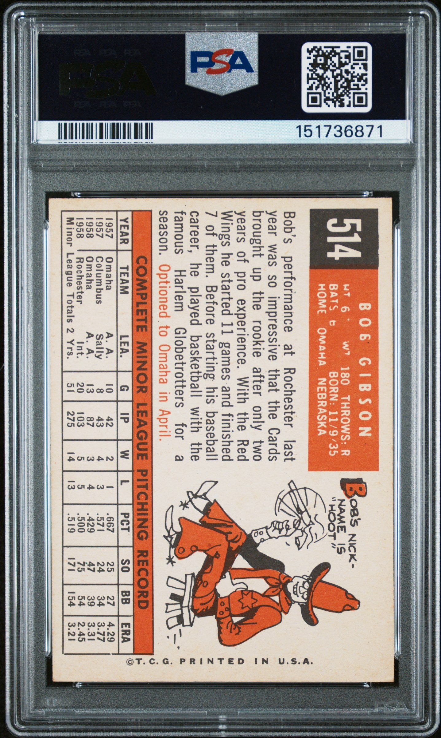1959 Topps Bob Gibson #514 PSA 4