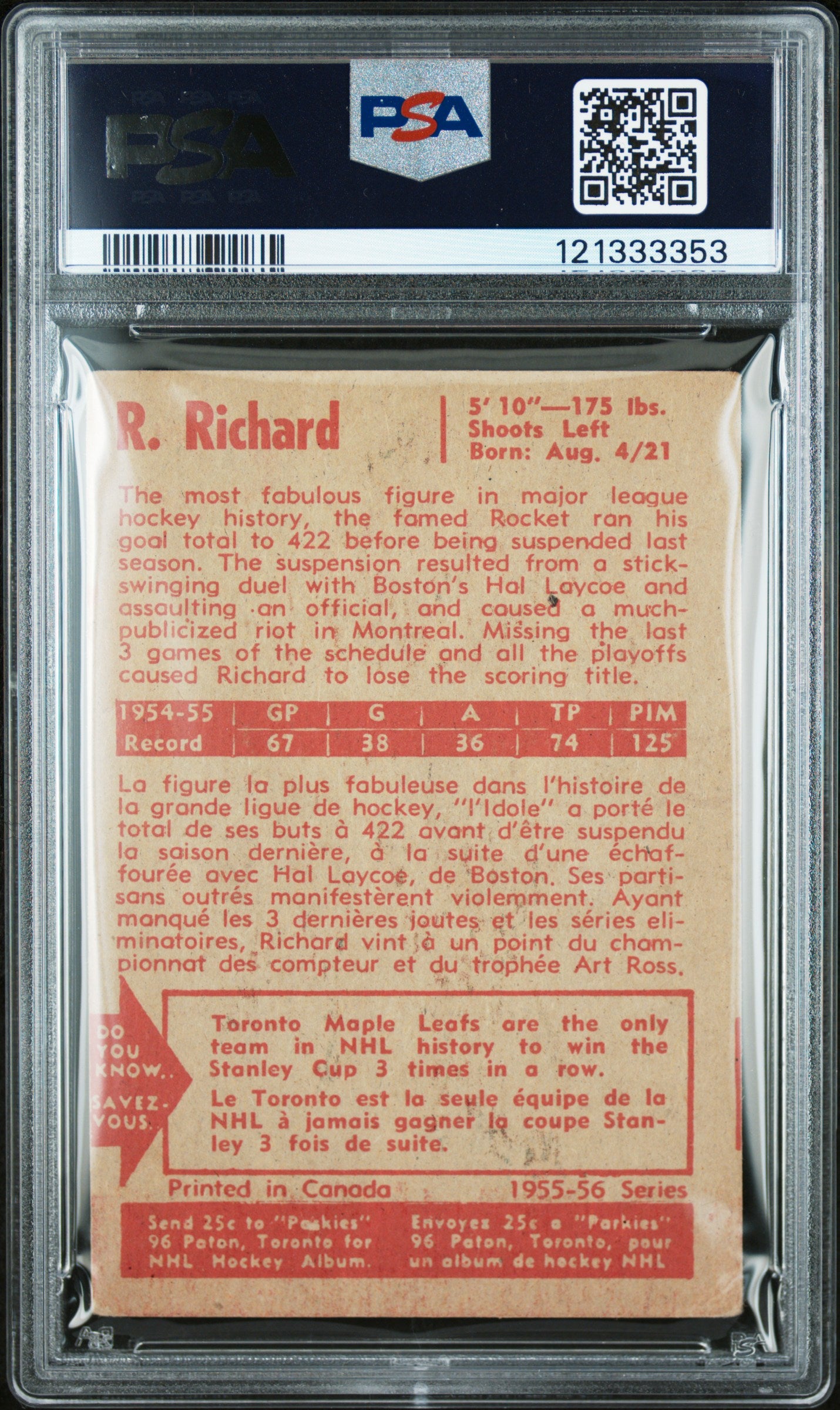 1955 Parkhurst Rocket Richard #37 PSA 2