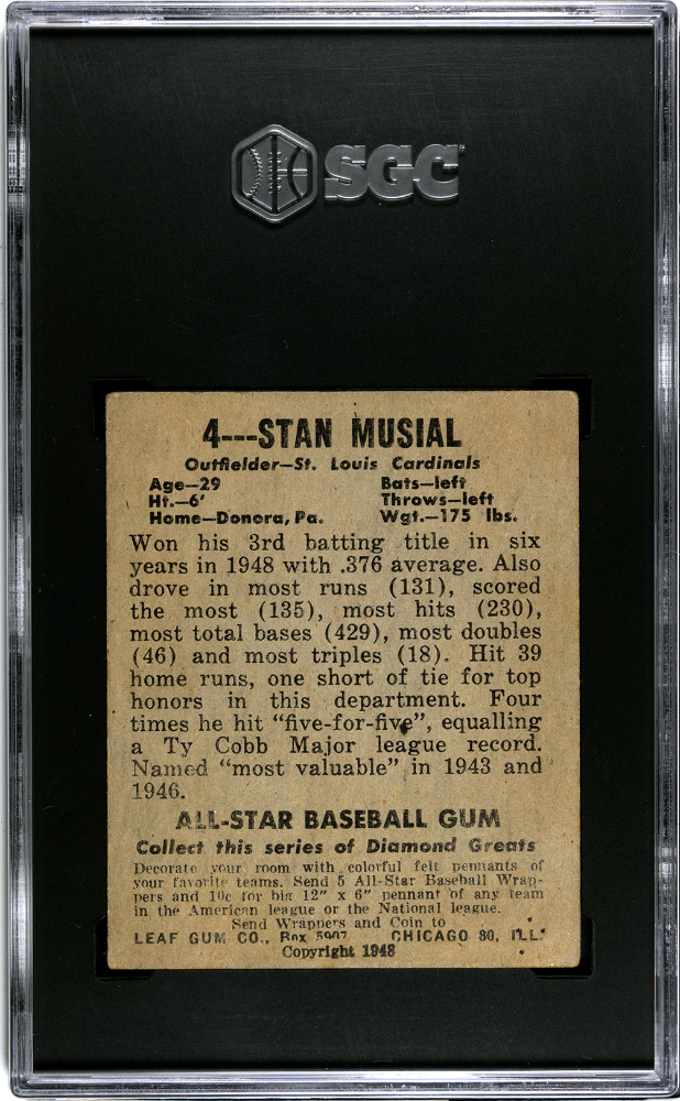 1948 Leaf Gum Co. Stan Musial #4 SGC 3.5