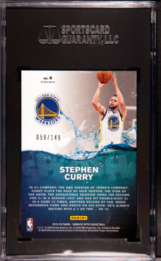 2019 Donruss Optic Stephen Curry #4 Splash! Lime Green Prizm 149 SGC 10