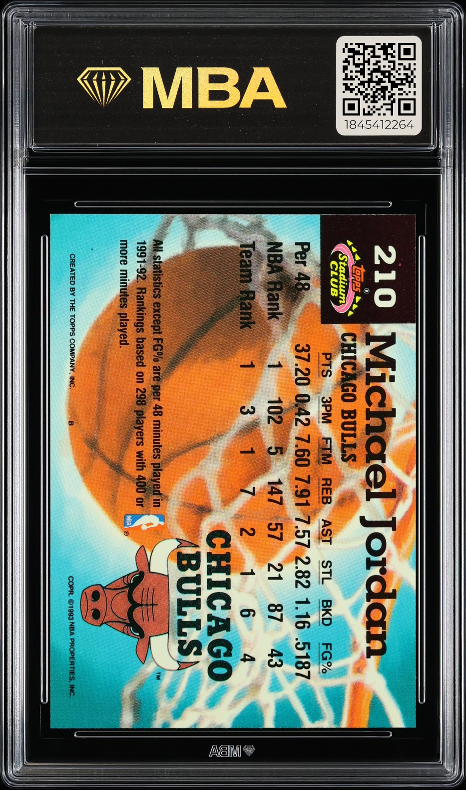 1992 Stadium Club Michael Jordan #210 Members Only MBA 7
