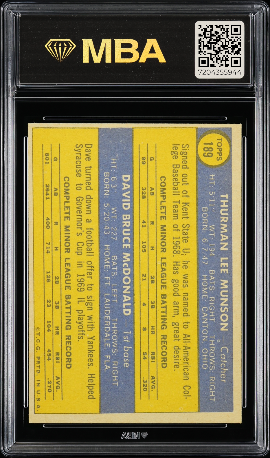 1970 Topps Yankees Rookies #189 MBA 5 RC