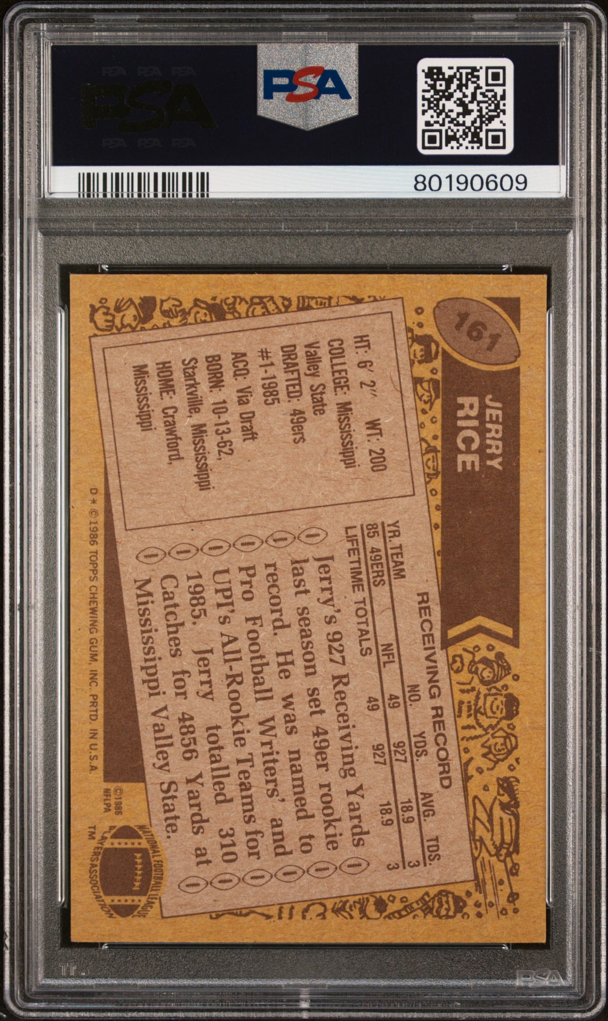 1986 Topps Jerry Rice #161 PSA 6
