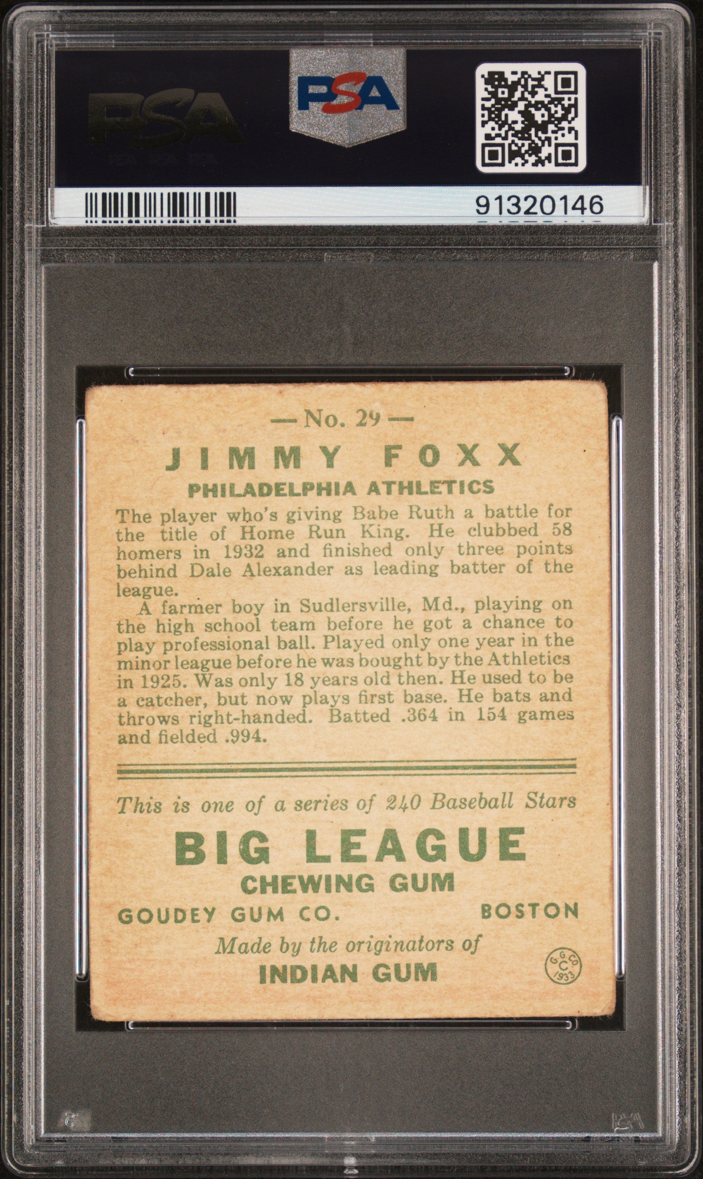 1933 Goudey Jimmy Foxx #29 PSA 1.5
