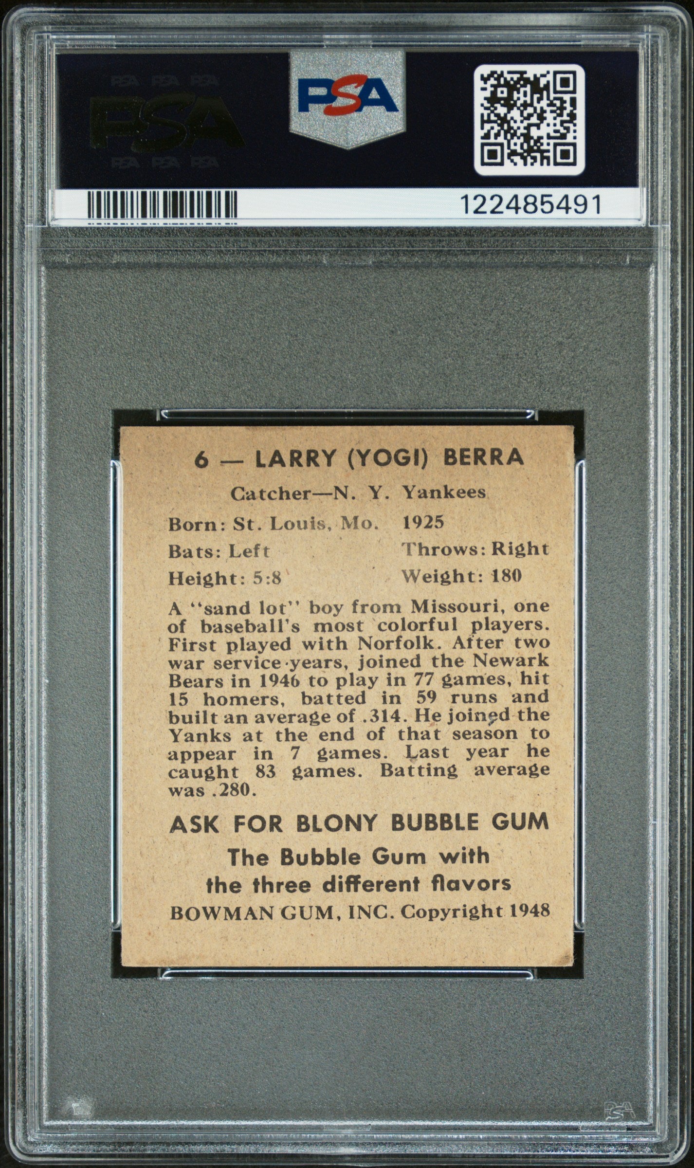 1948 Bowman Yogi Berra #6 PSA 6