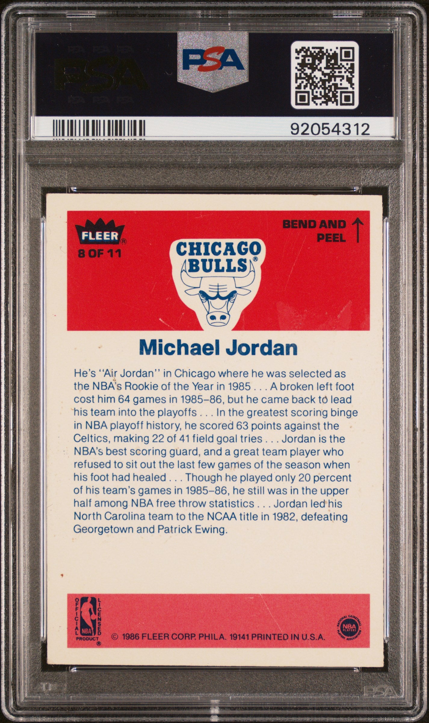 1986 Fleer Sticker Michael Jordan #8 PSA 4