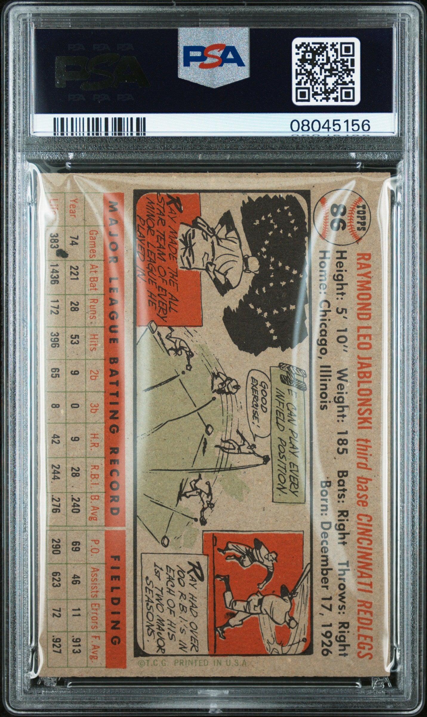 1956 Topps Ray Jablonski #86 Gray Back PSA 8