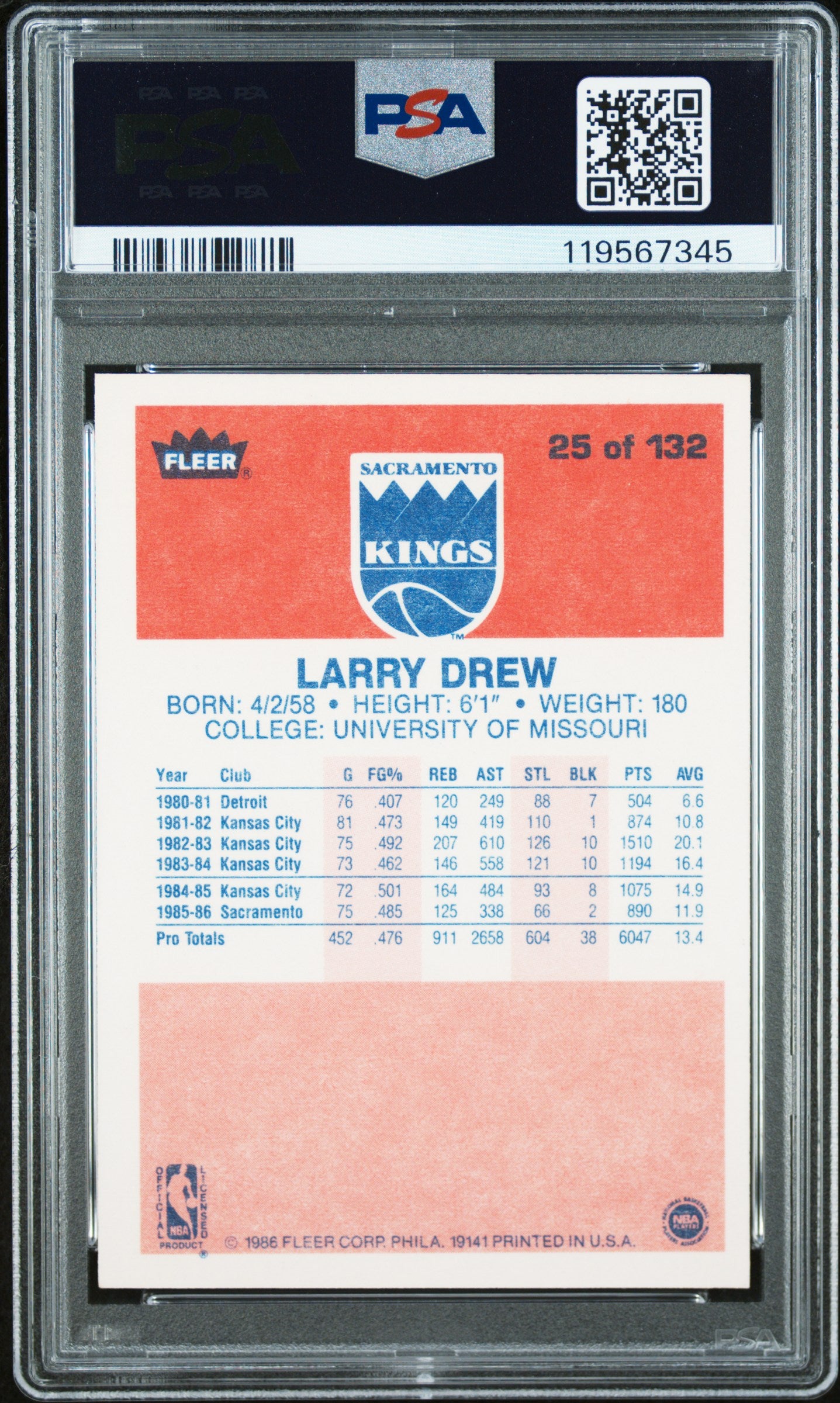 1986 Fleer Larry Drew #25 PSA 10