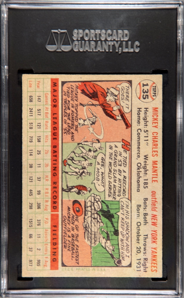 1956 Topps Mickey Mantle #135 Gray Back SGC 6