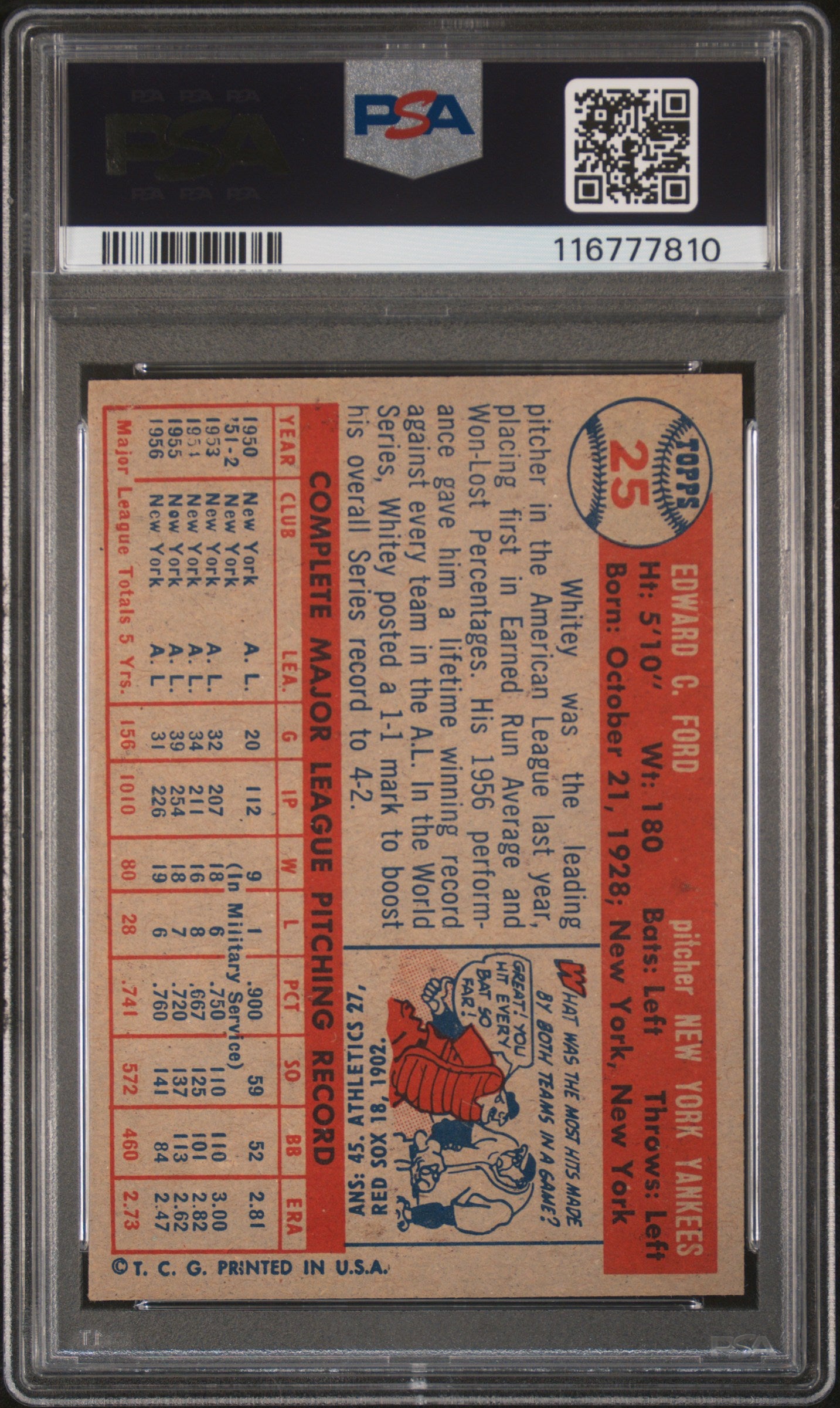 1957 Topps Whitey Ford #25 PSA 7.5