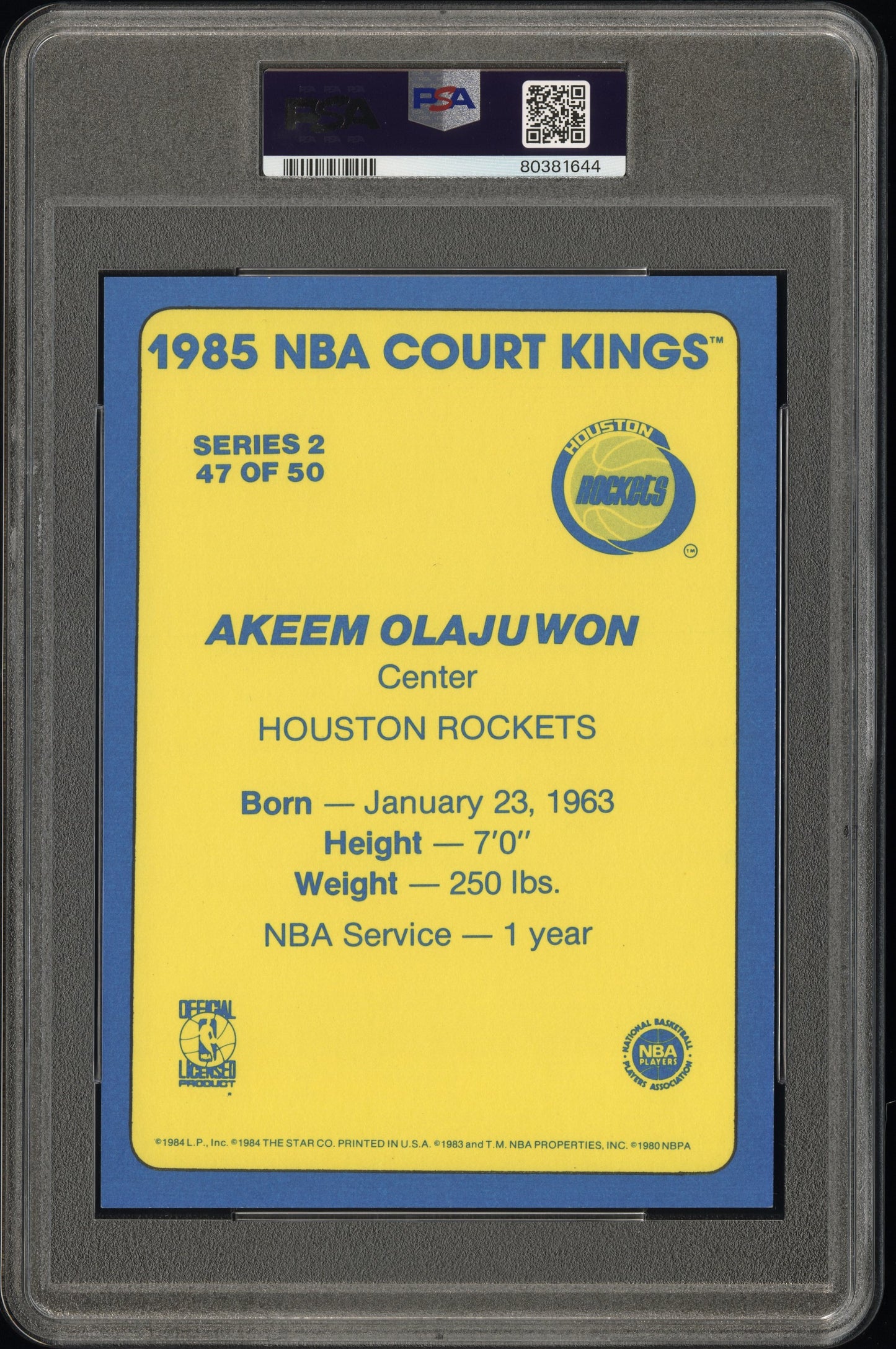 1984-85 Star Court Kings Supers 5X7 Akeem Olajuwon #47 PSA 6