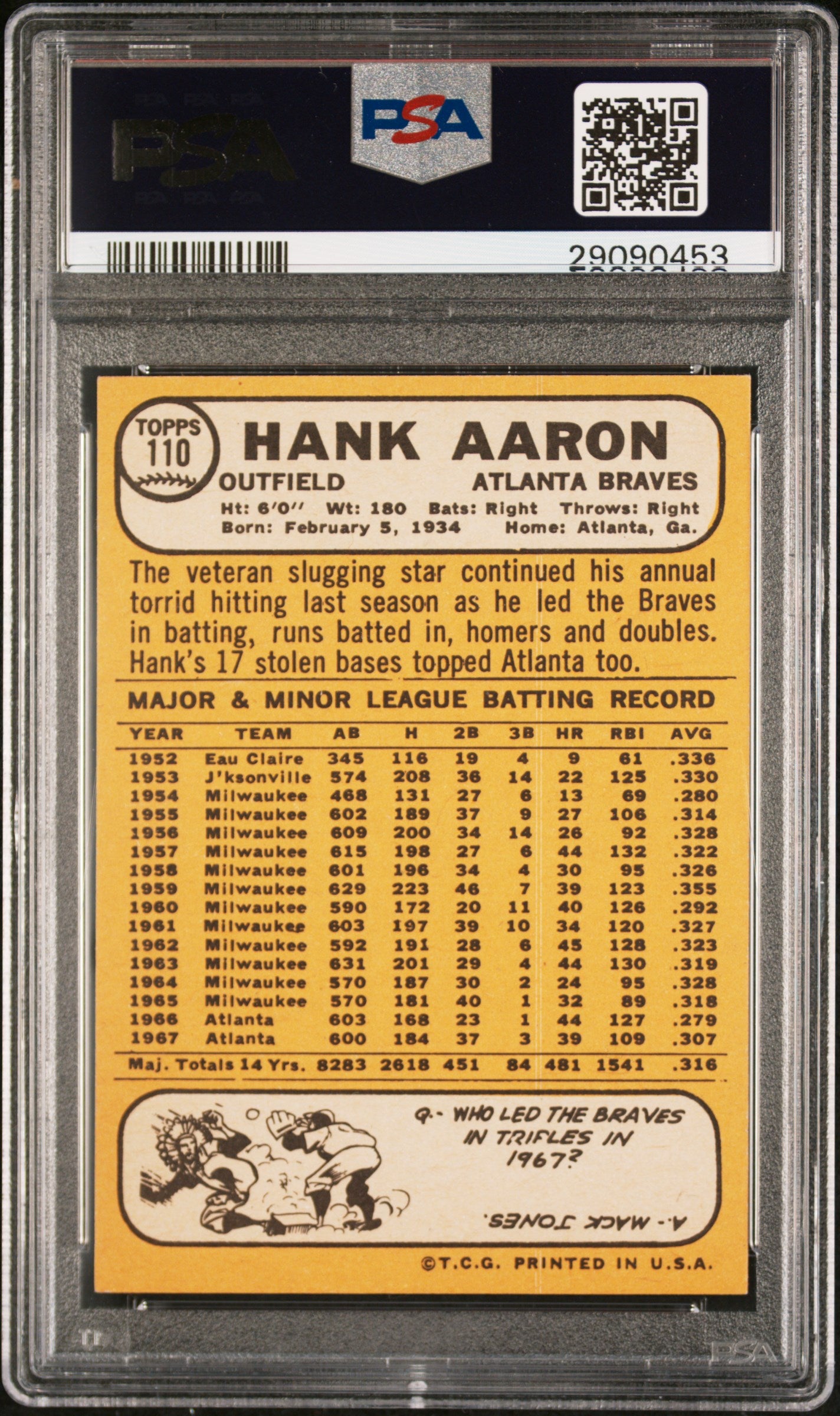 1968 Topps Hank Aaron #110 PSA 8.5