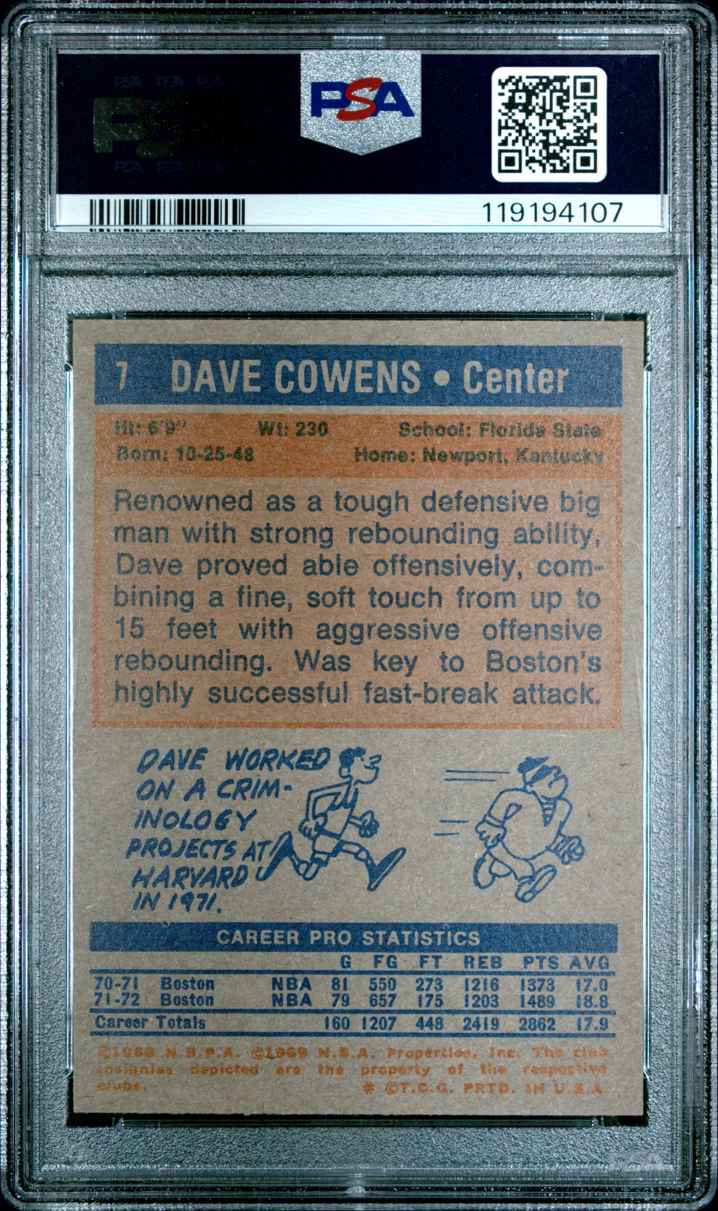 1972 Topps Dave Cowens #7 PSA 8