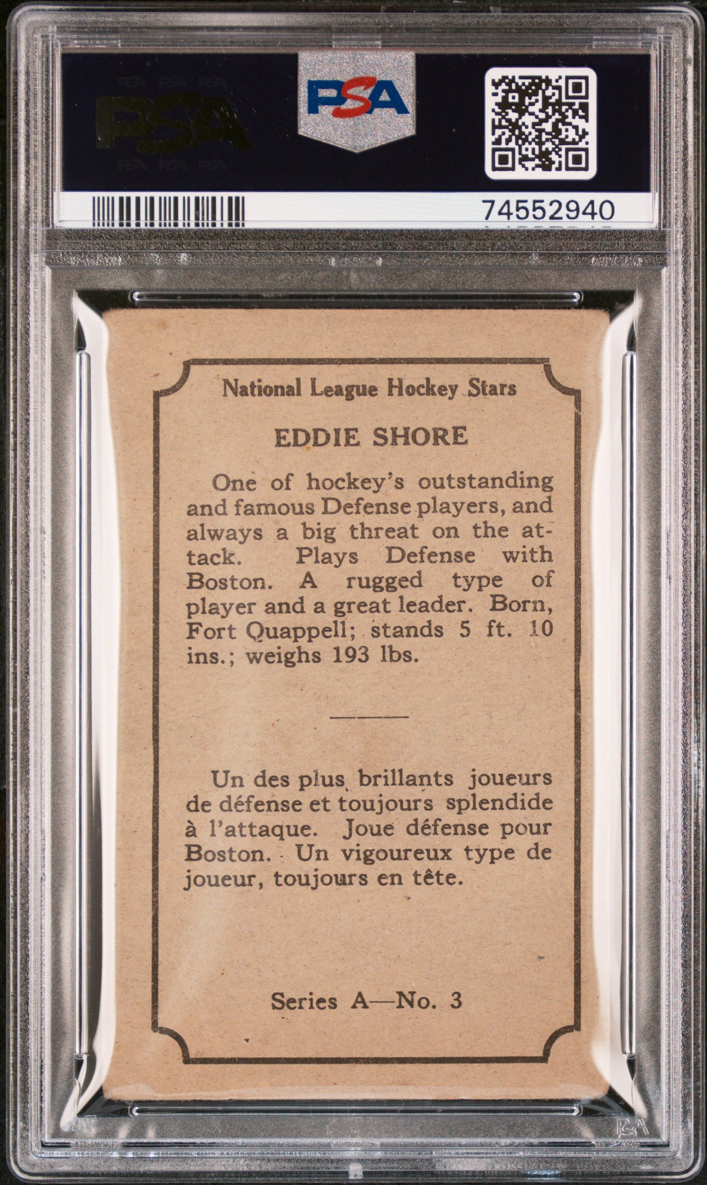 1933 O-Pee-Chee Eddie Shore #3 Series A PSA 1
