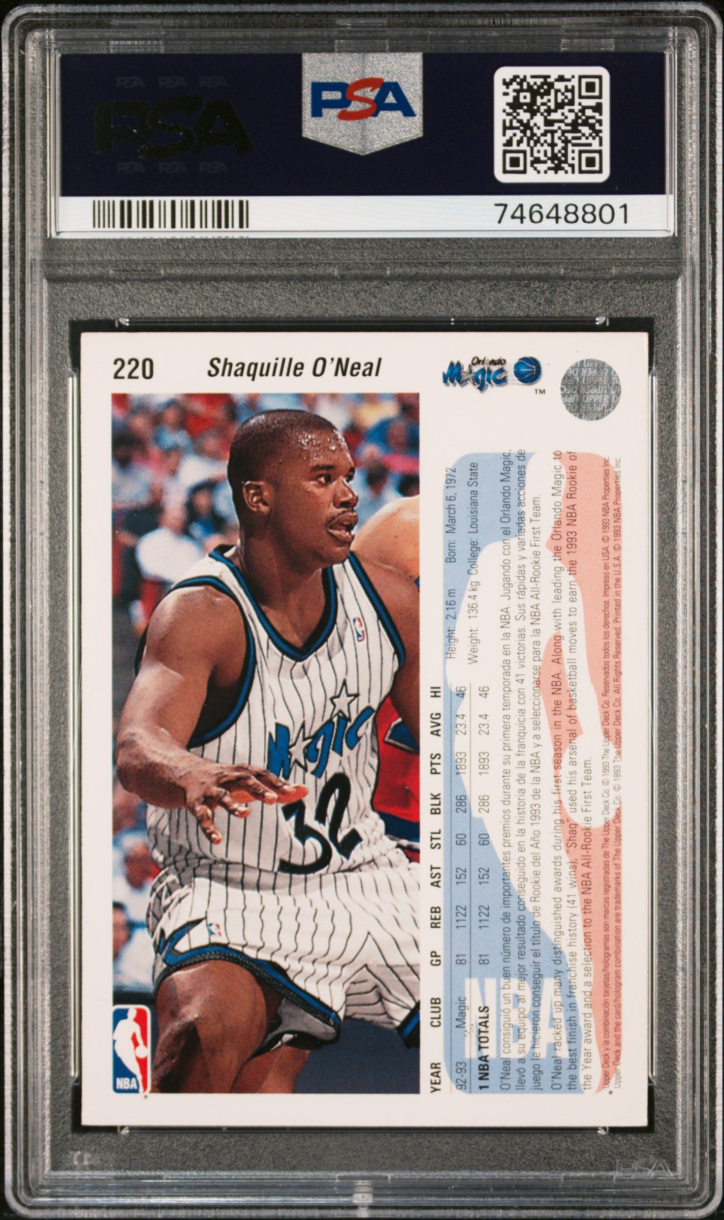 1992 Upper Deck International Shaquille O'Neal #220 Spanish PSA 5