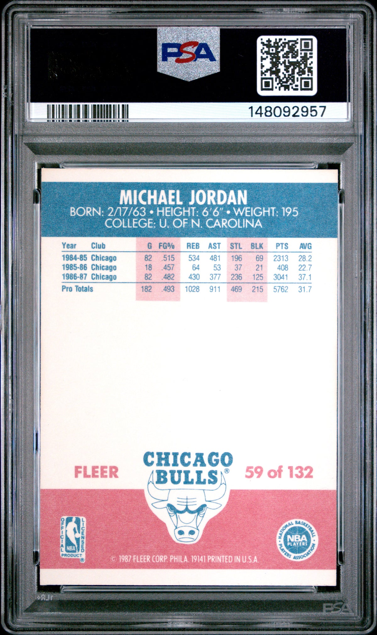 1987 Fleer Michael Jordan #59 PSA 7
