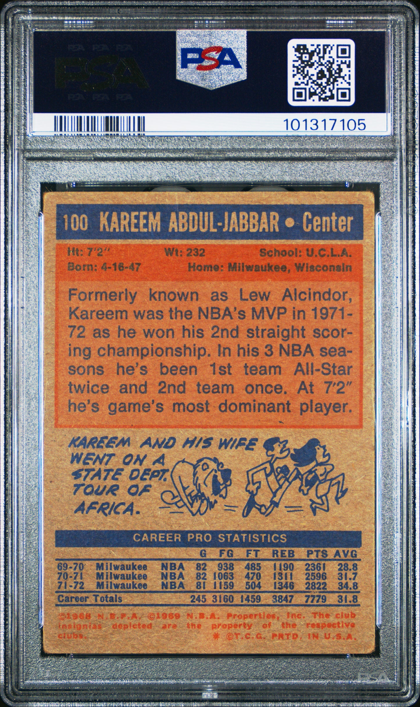 1972 Topps Kareem Abdul-Jabbar #100 PSA 2