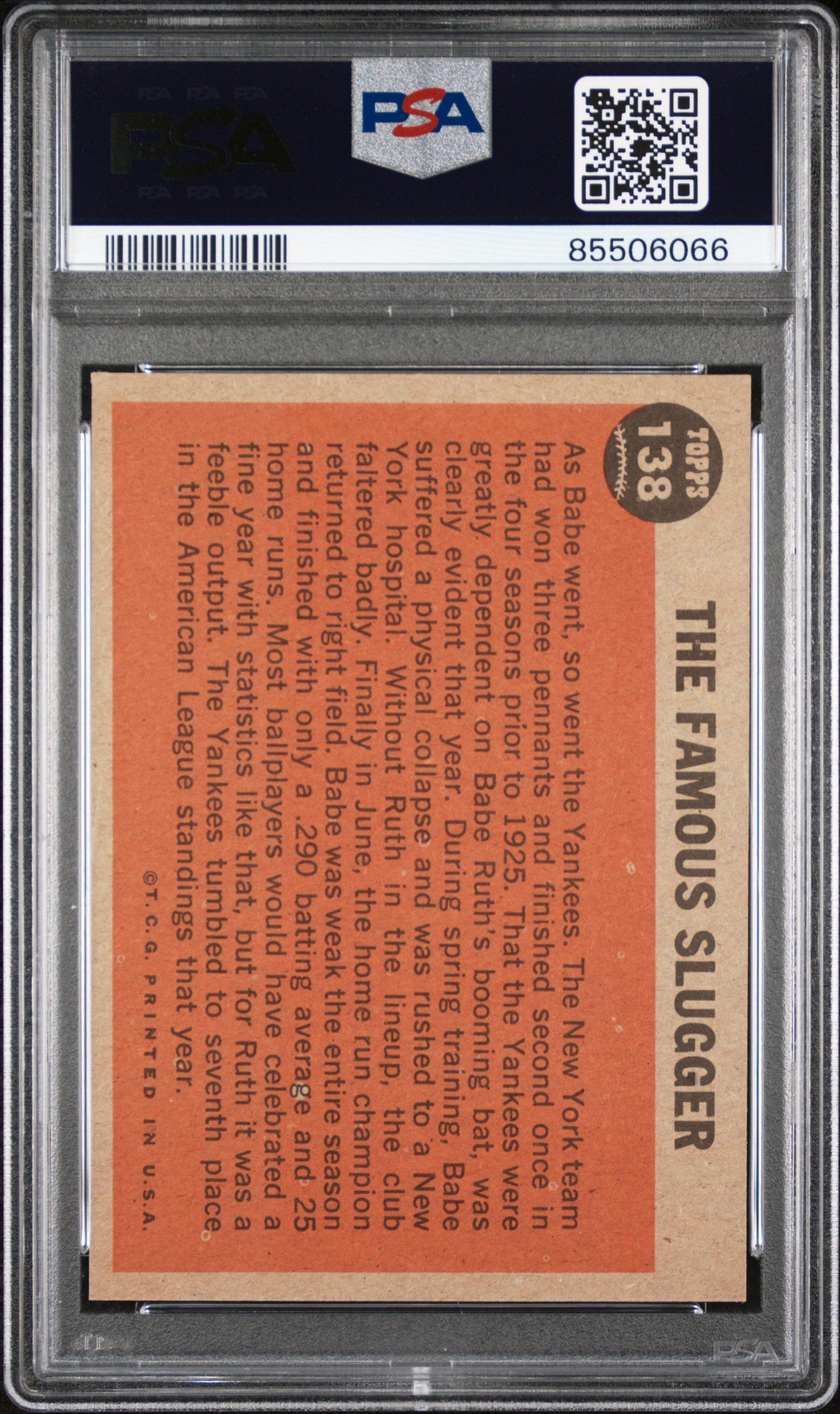 1962 Topps The Famous Slugger #138 Green Tint PSA 8