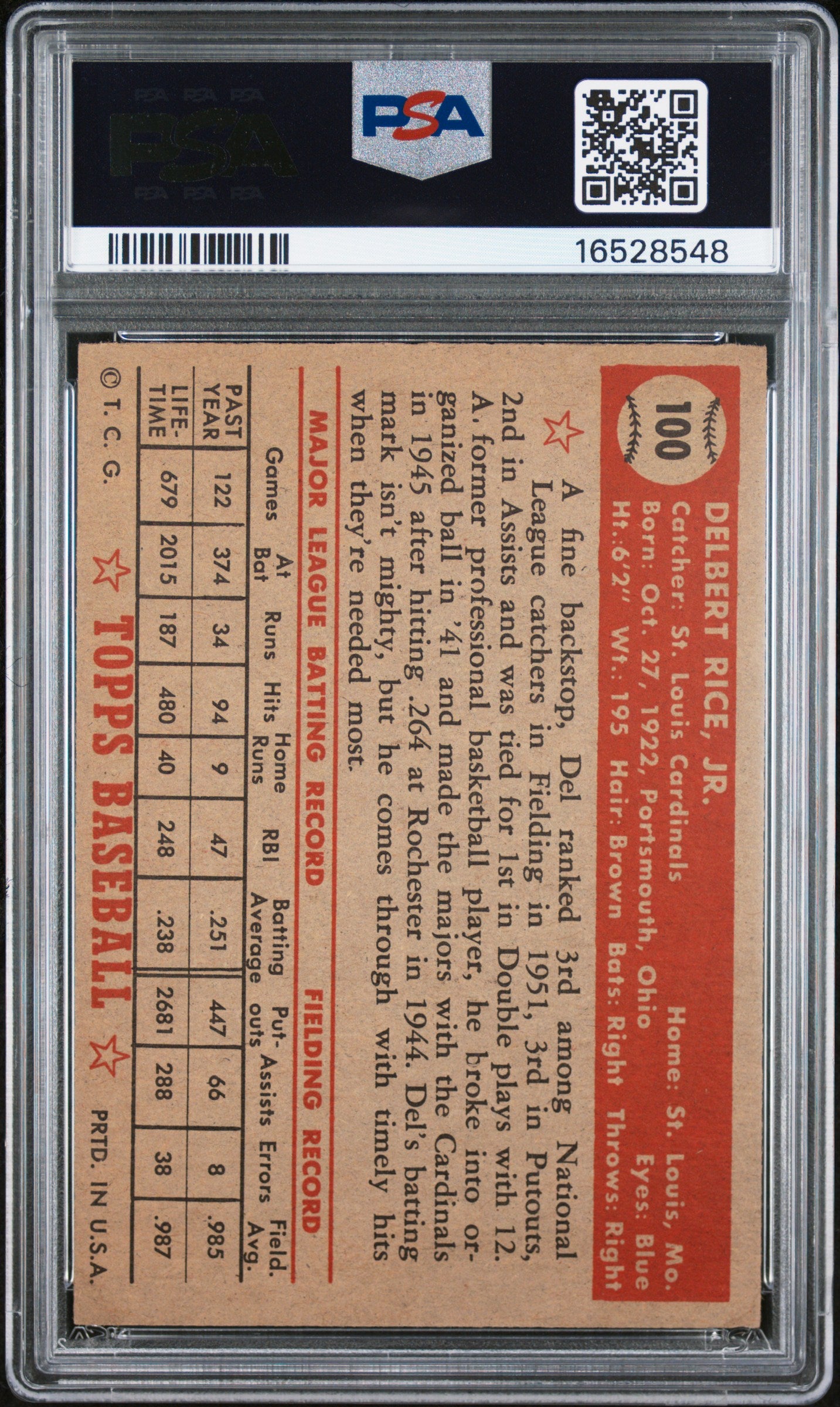 1952 Topps Del Rice #100 PSA 7