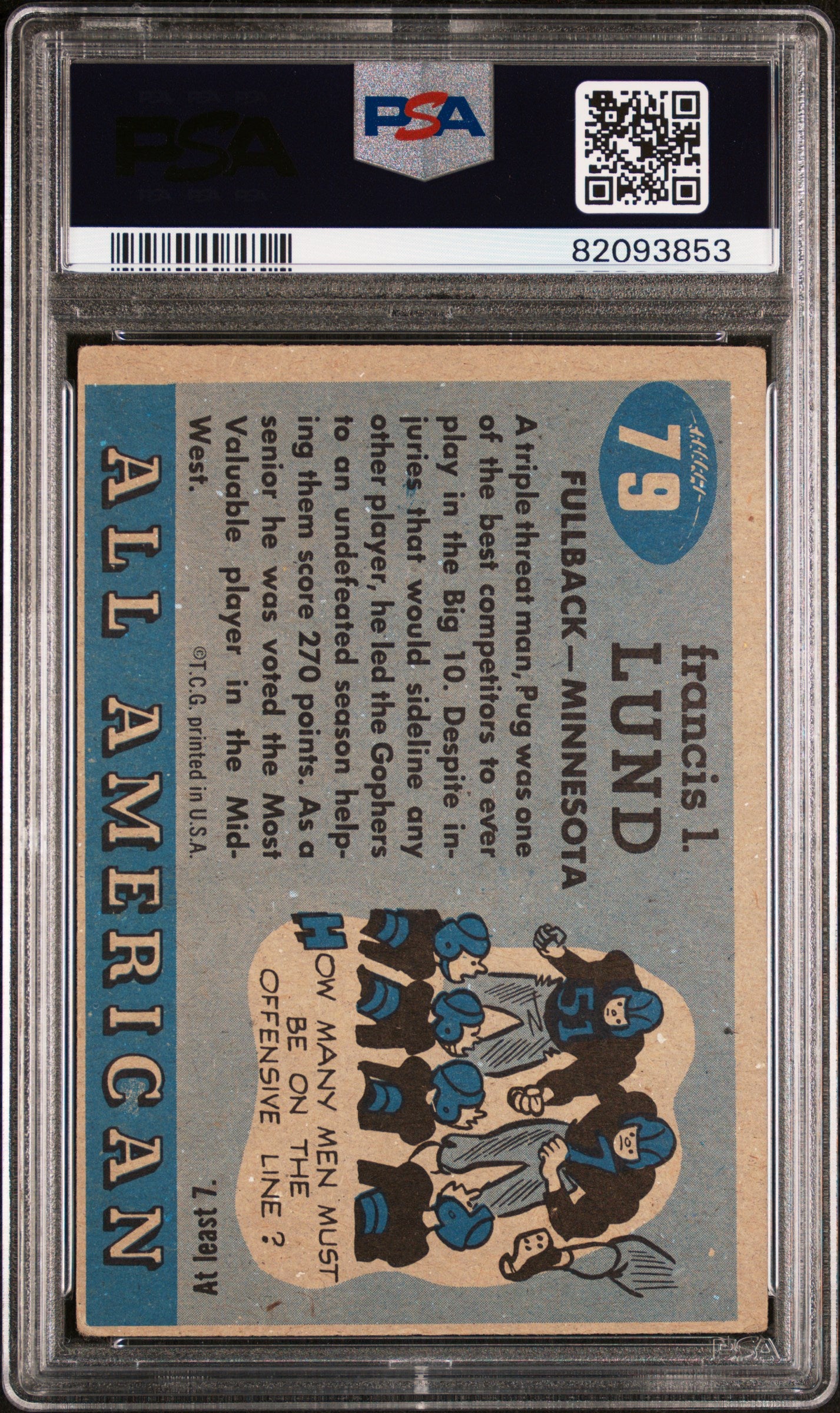 1955 Topps All-Amer. Pug Lund #79 PSA A Auto A