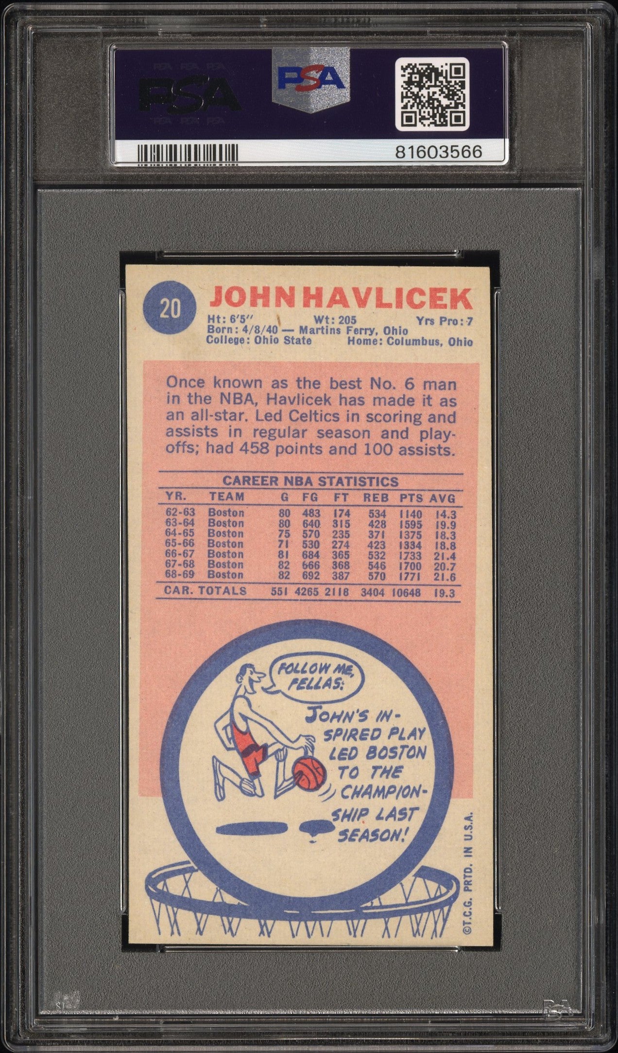1969 Topps John Havlicek #20 PSA 7