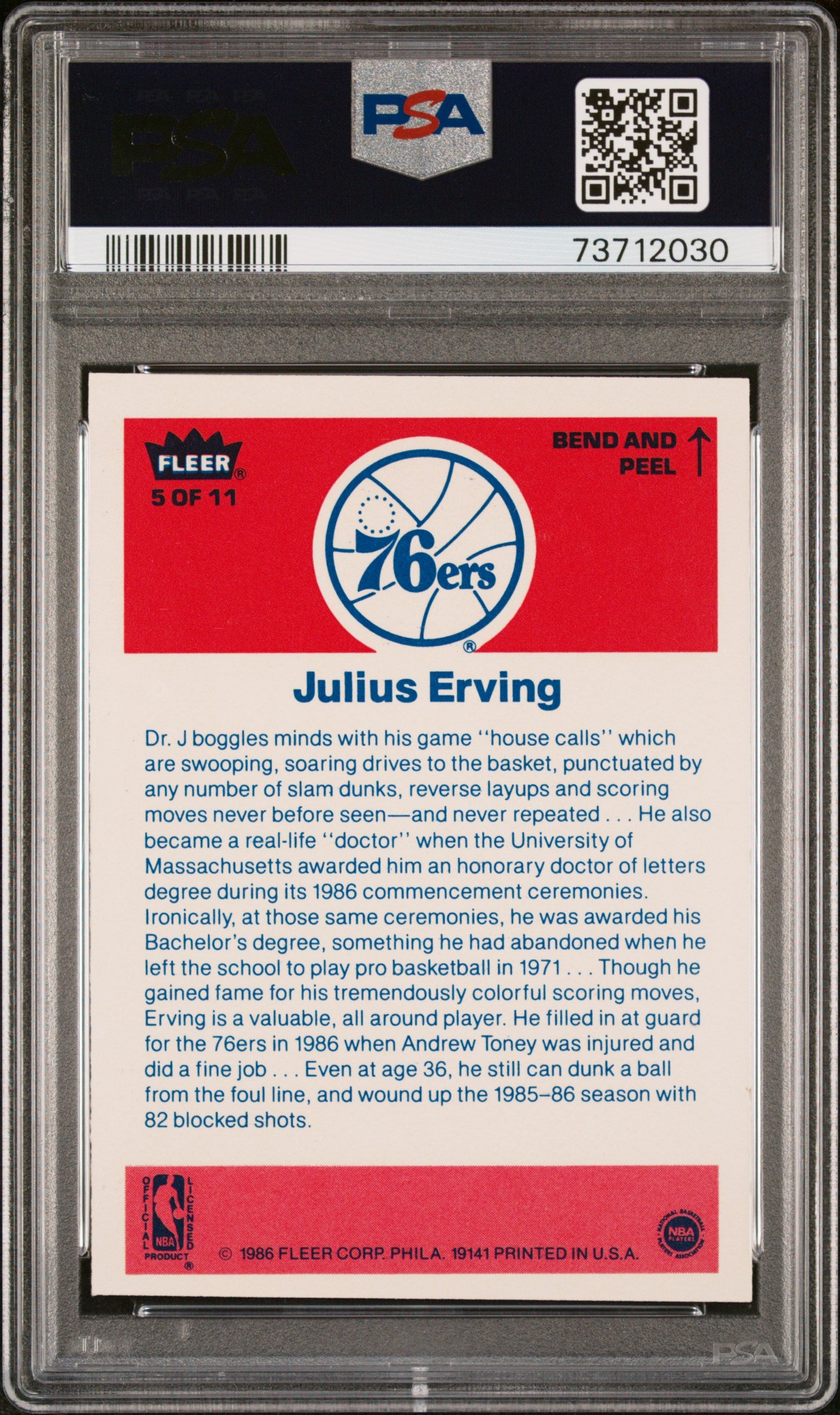 1986 Fleer Sticker Julius Erving #5 PSA 9