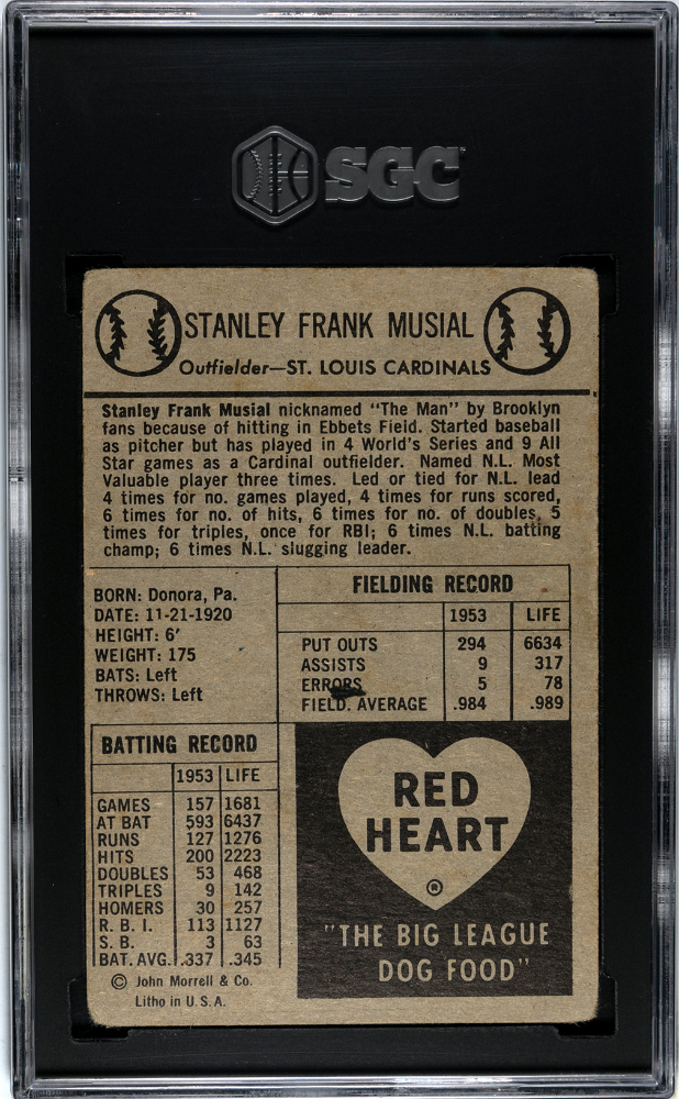 1954 Red Heart Dog Food Stan Musial SGC 1.5