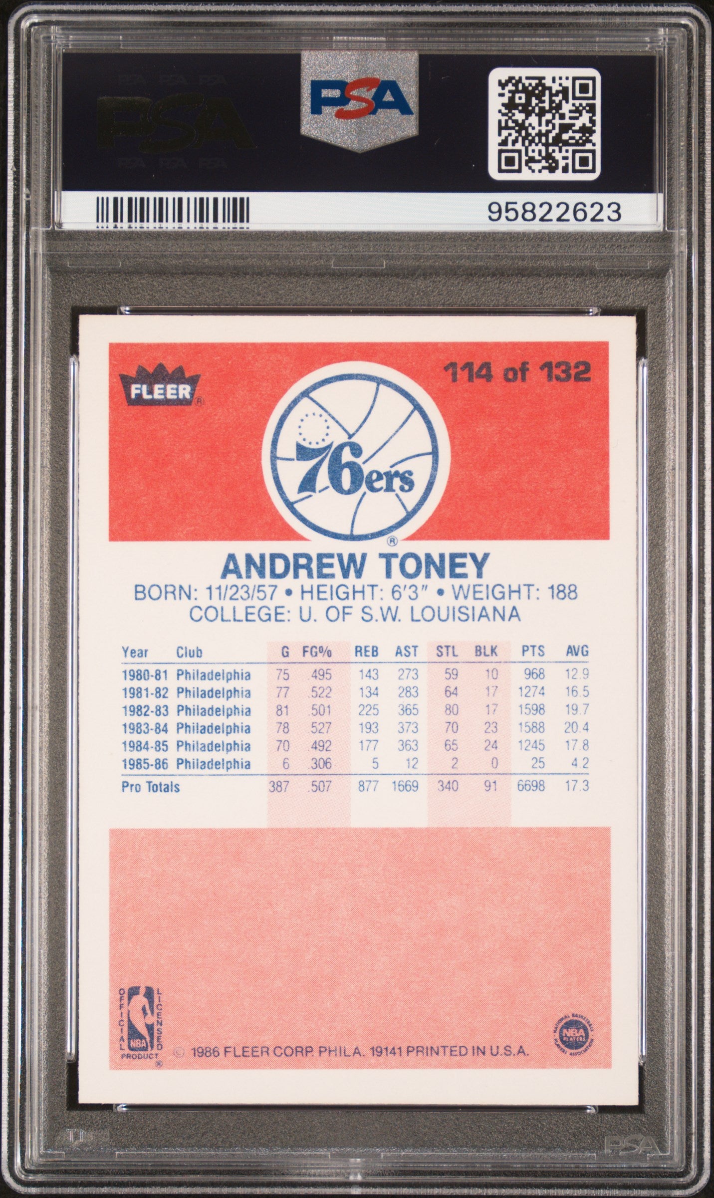 1986 Fleer Andrew Toney #114 PSA 9