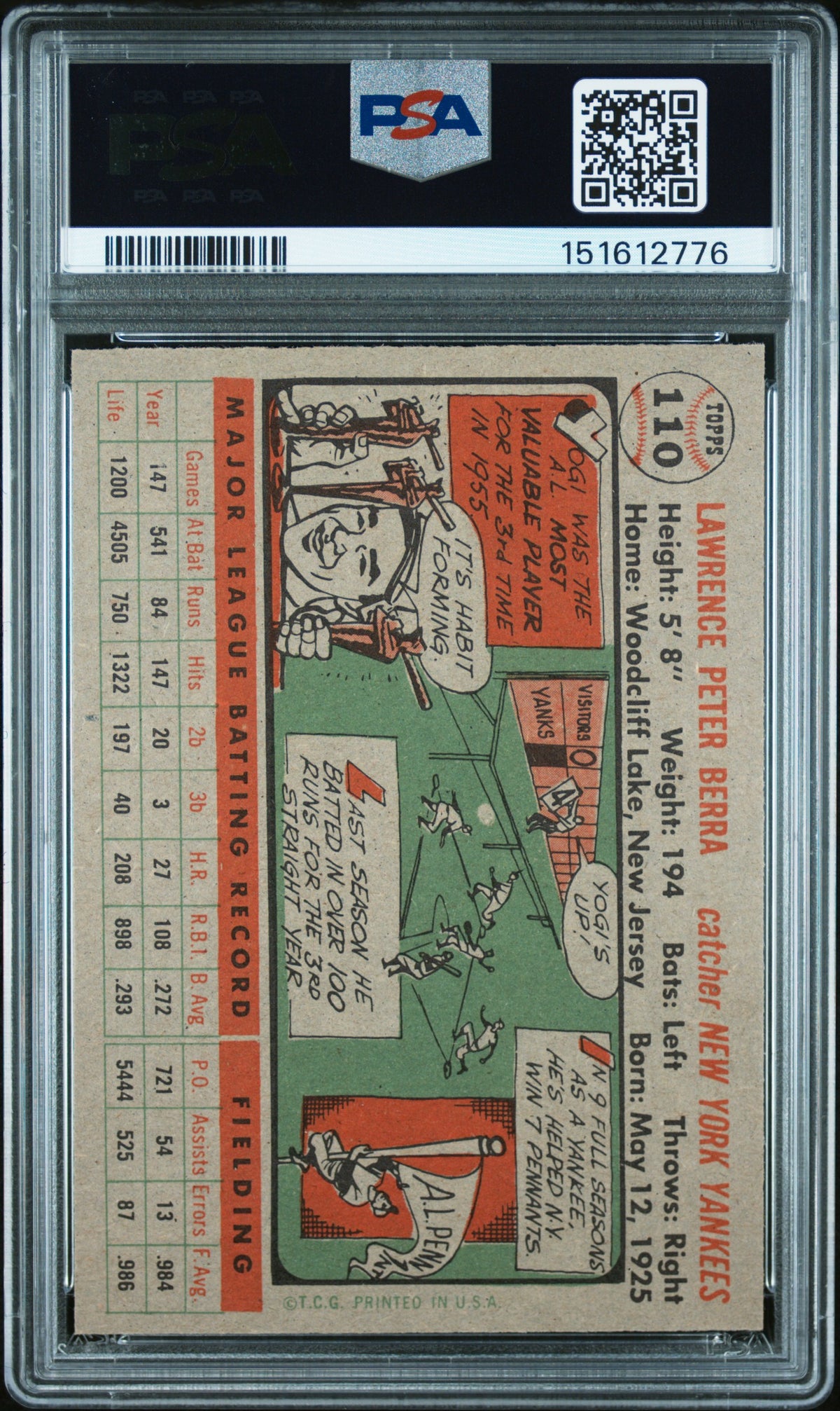 1956 Topps Yogi Berra #110 Gray Back PSA 8