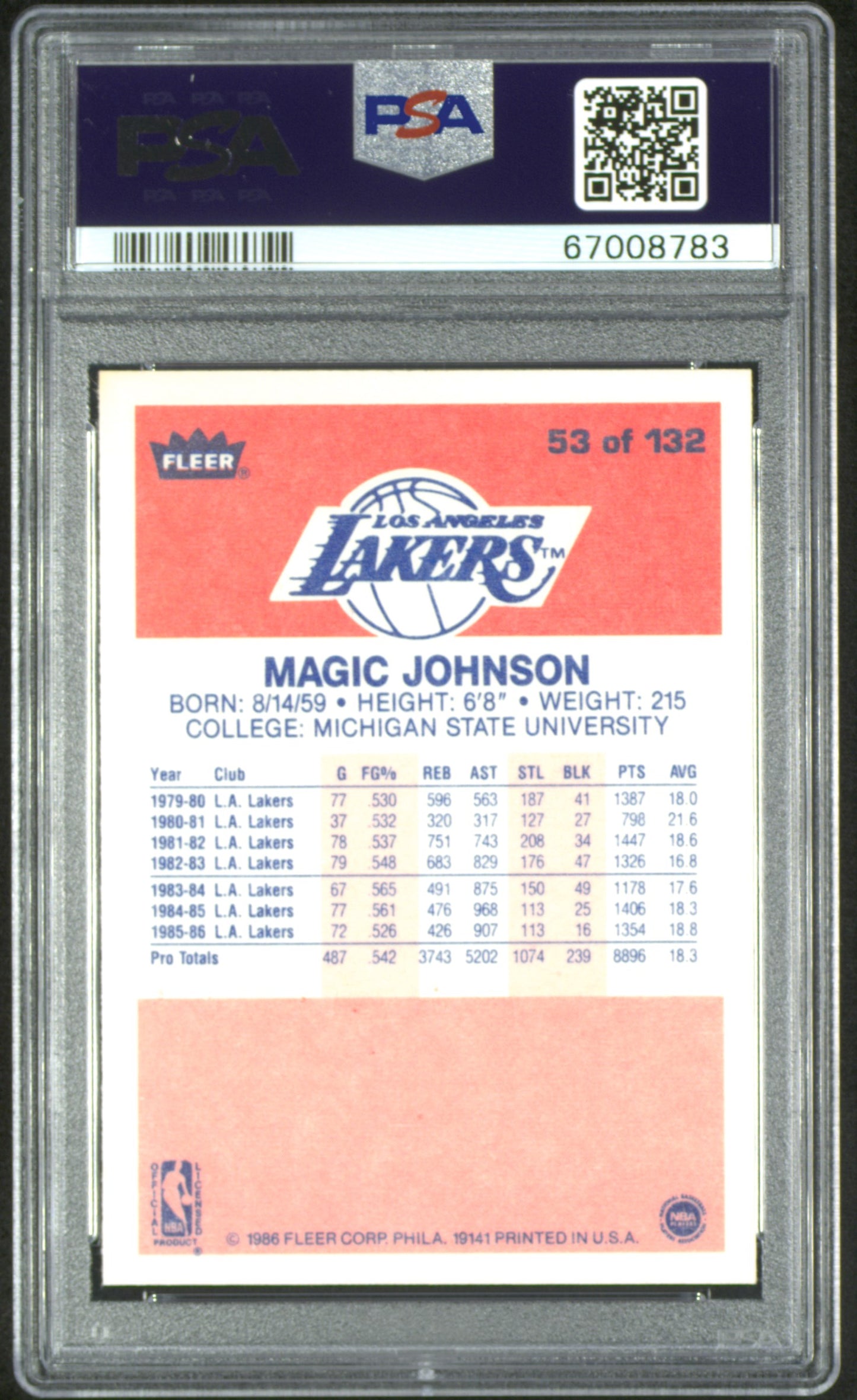 1986 Fleer Magic Johnson #53 PSA 8