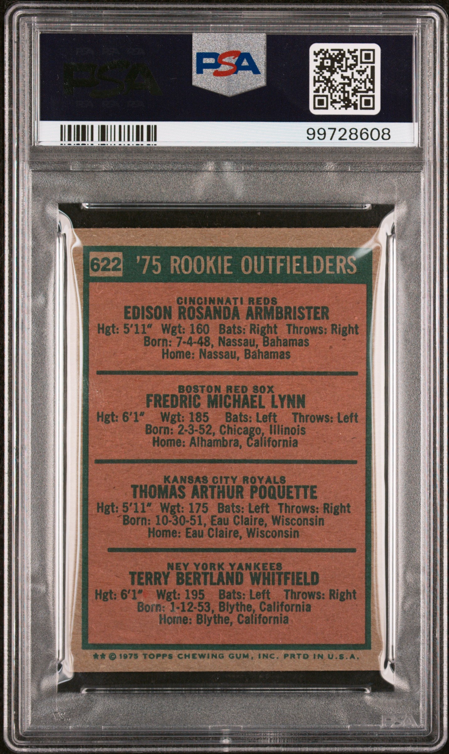 1975 Topps Mini Rookie Outfielders #622 Rookie Outfielders PSA 7 Auto 9