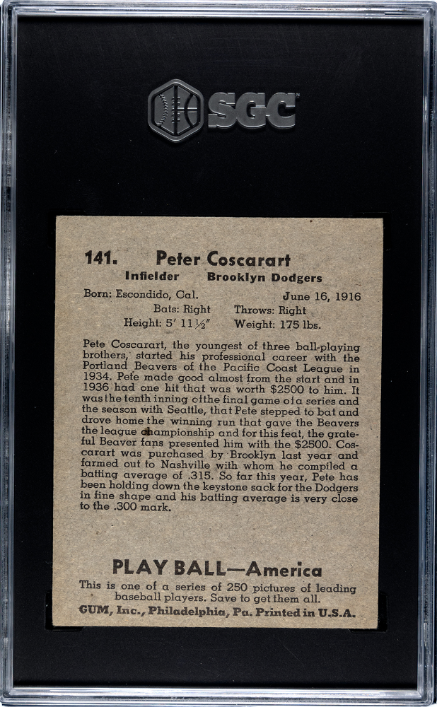 1939 Playball Pete Coscarart #141 SGC 4