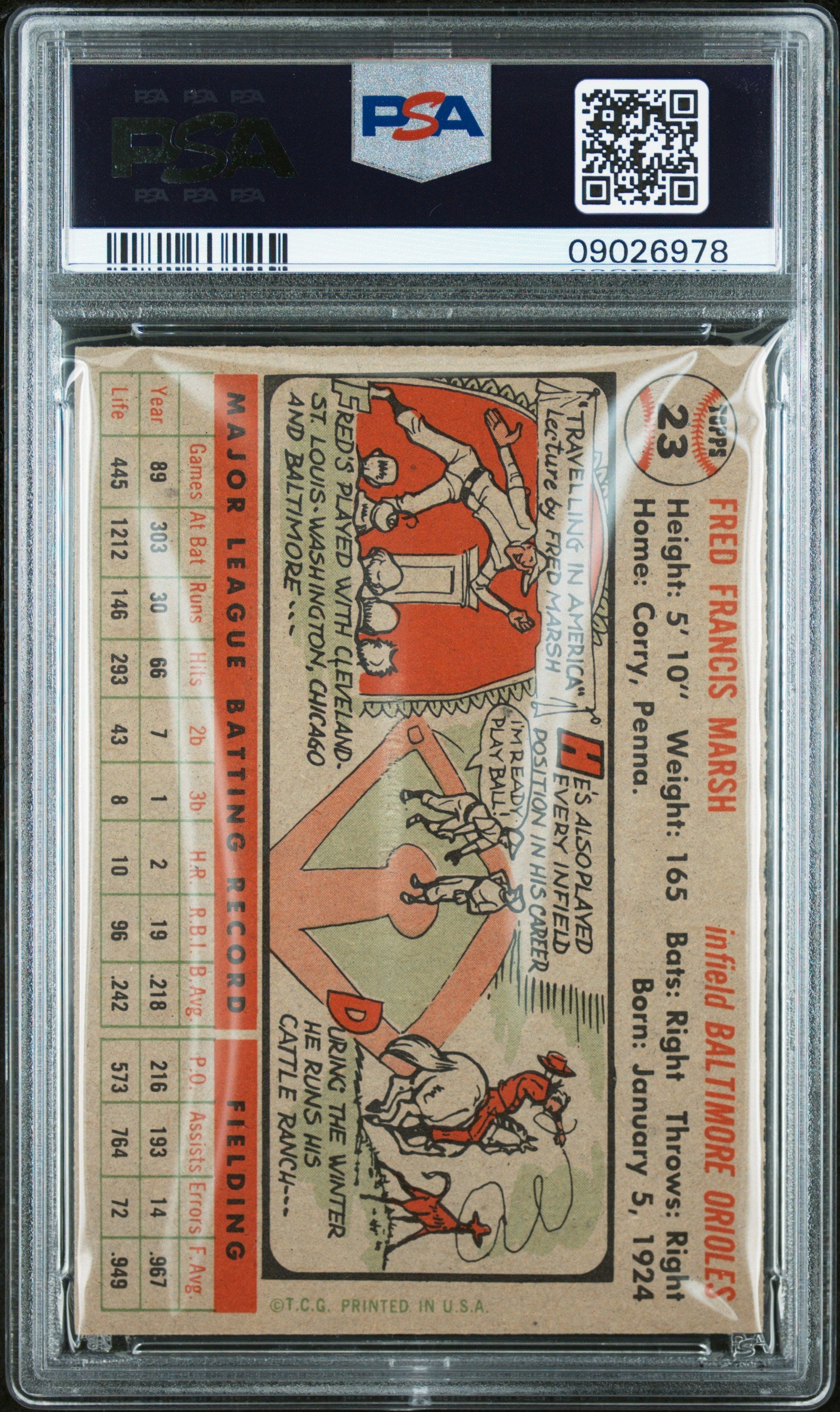 1956 Topps Freddie Marsh #23 Gray Back PSA 8
