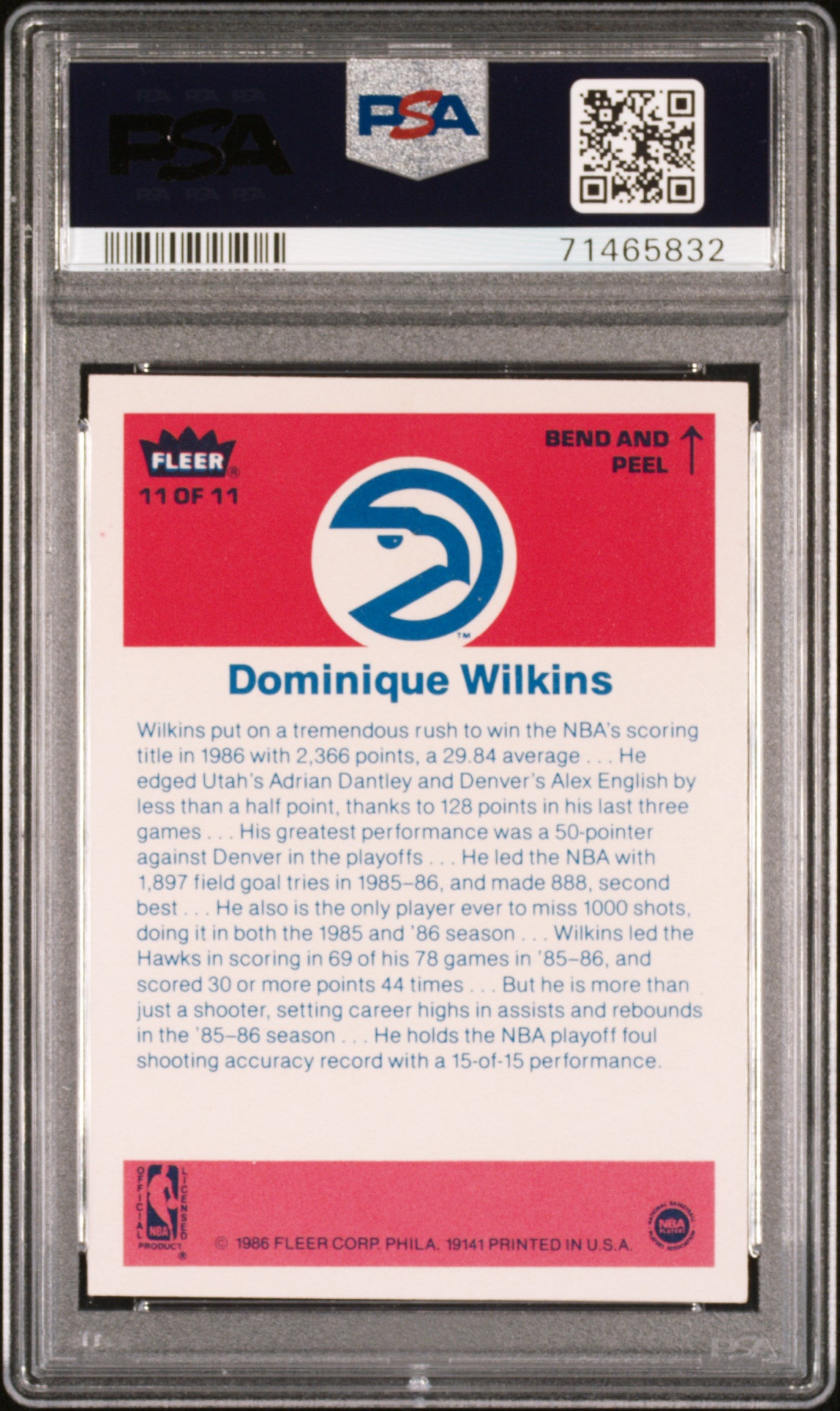 1986 Fleer Sticker Dominique Wilkins #11 PSA 9