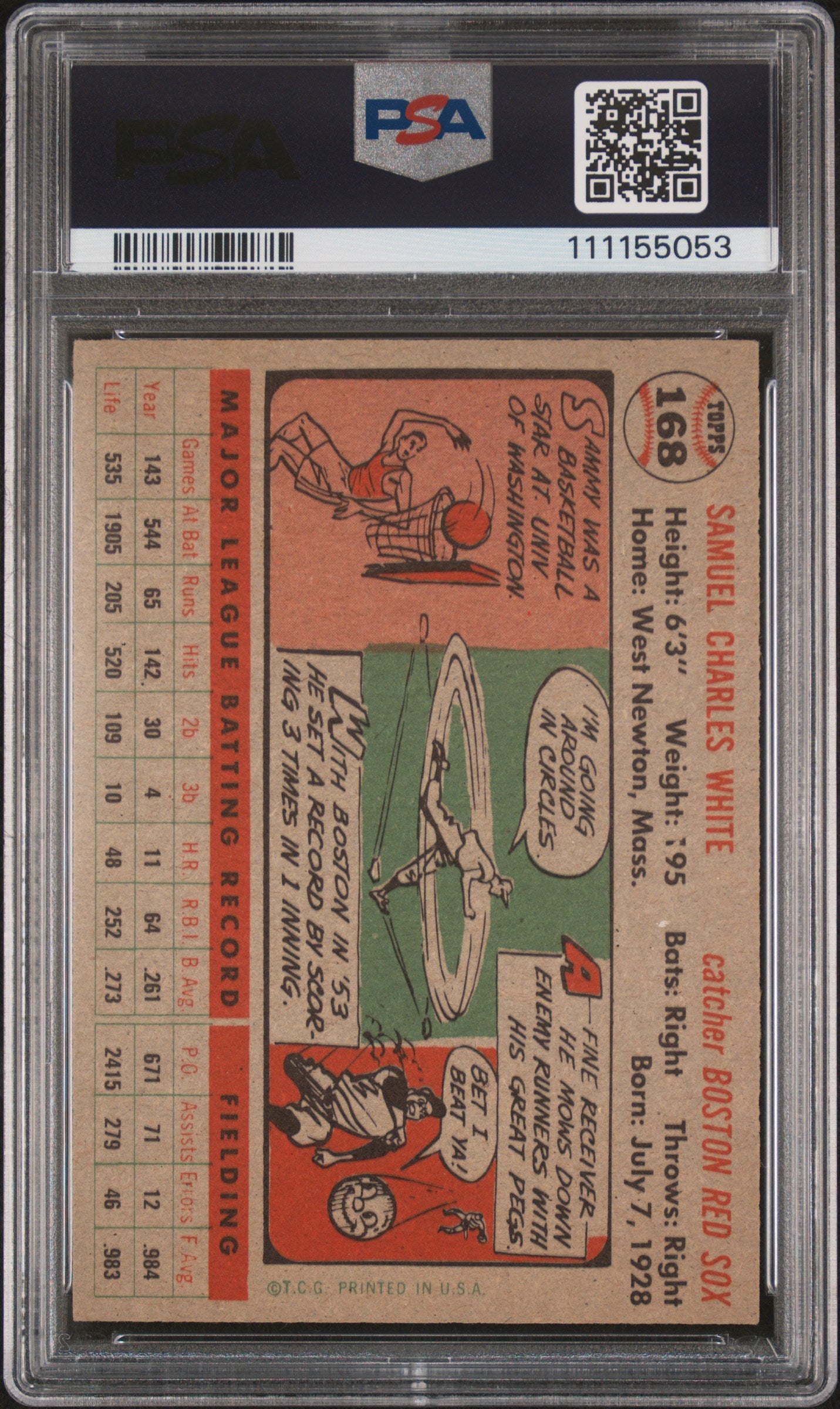 1956 Topps Sammy White #168 Gray Back PSA 8