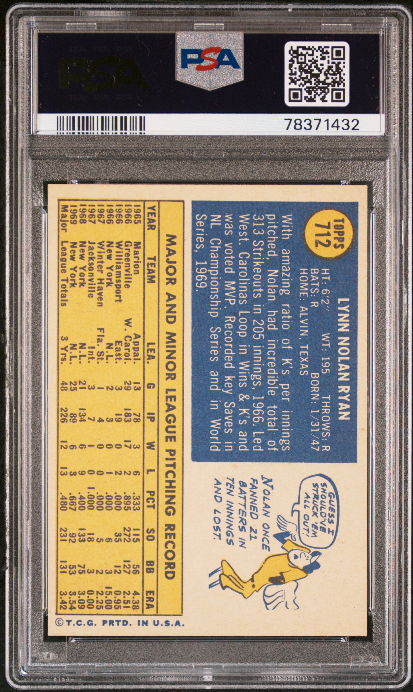 1970 Topps Nolan Ryan #712 PSA 8.5