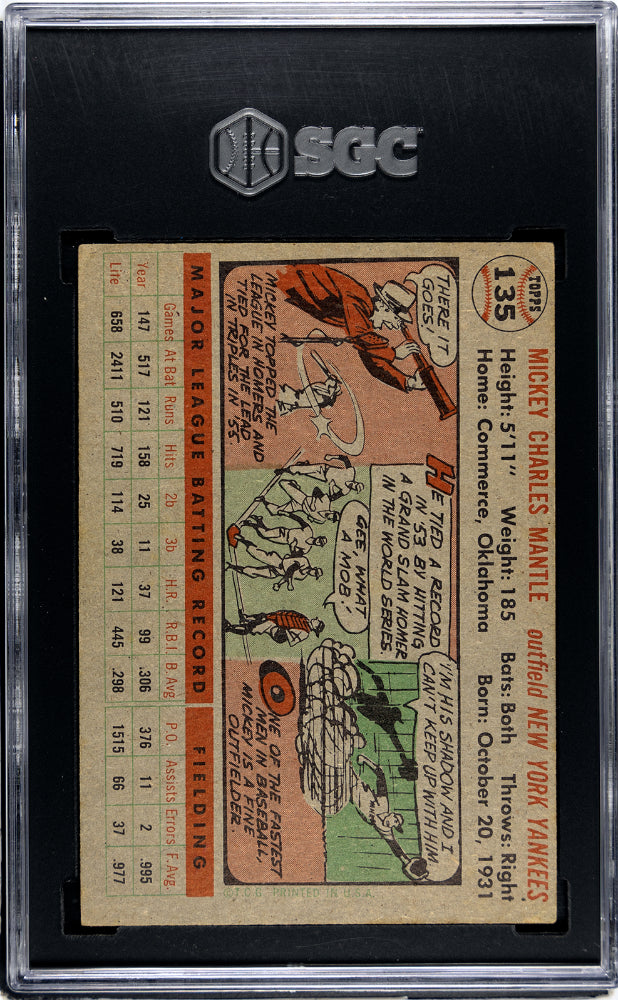 1956 Topps Mickey Mantle #135 Gray Back SGC 3