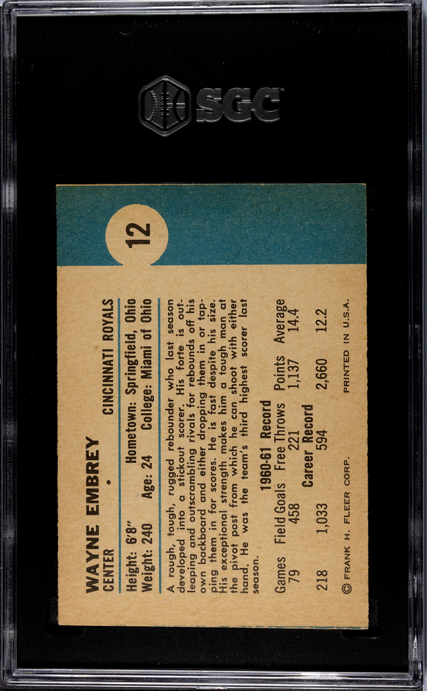 1961 Fleer Wayne Embrey #12 SGC 7.5