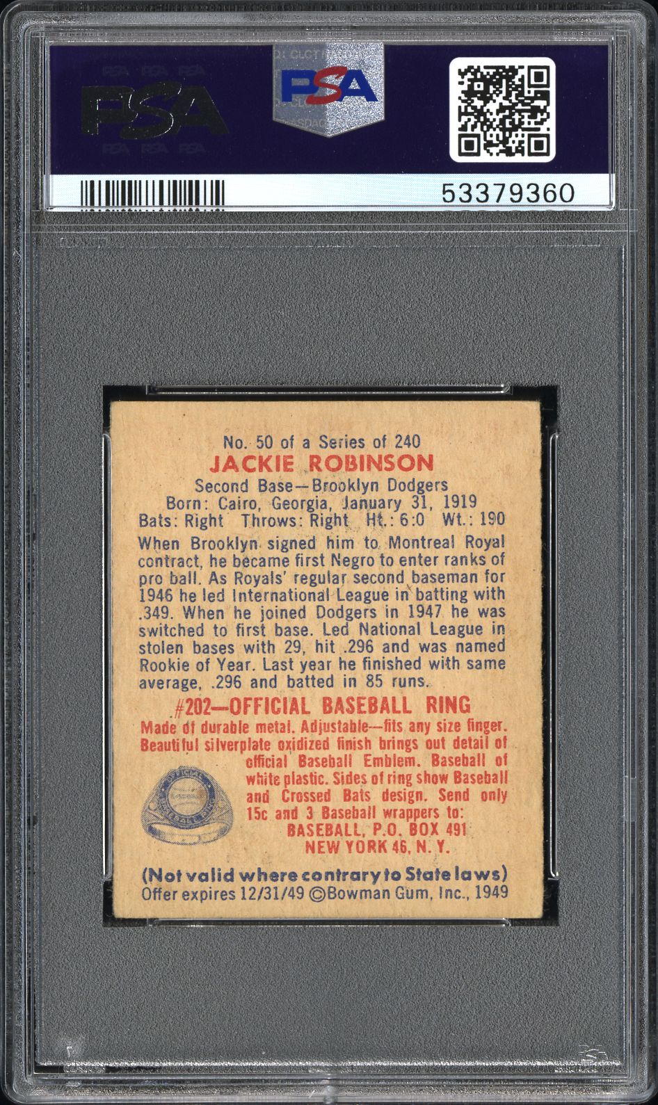 1949 Bowman Jackie Robinson #50 PSA 4