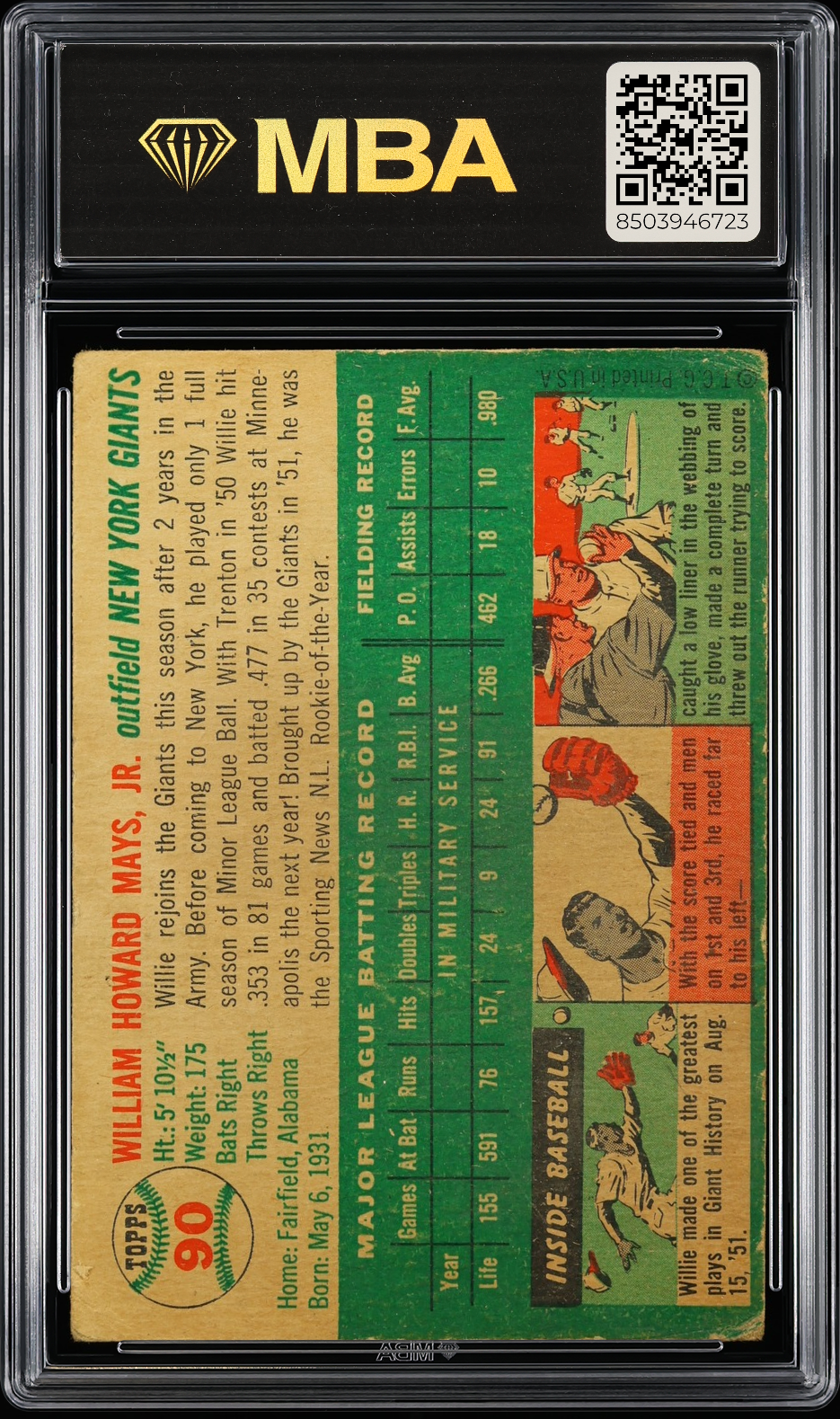 1954 Topps Willie Mays #90 MBA 1