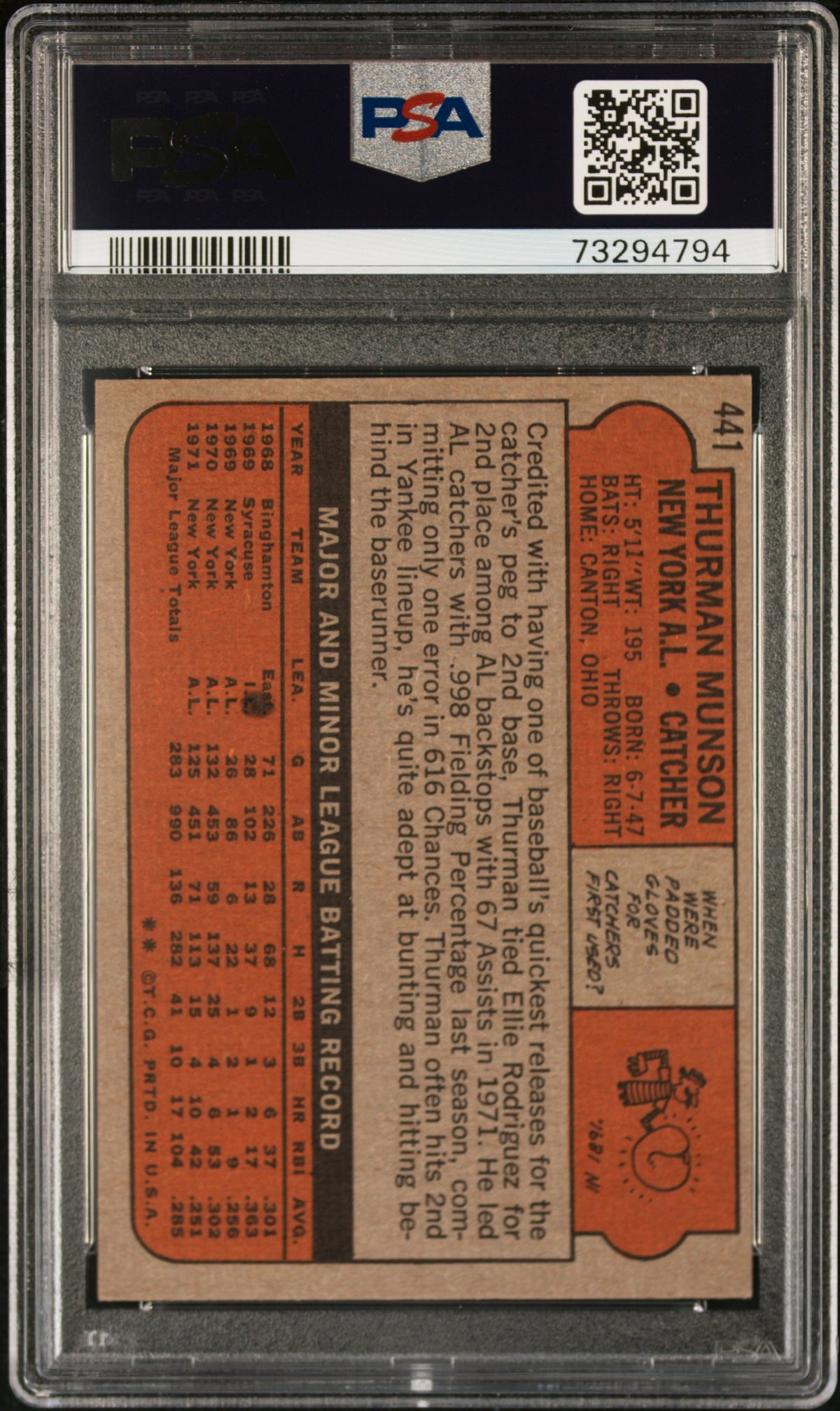 1972 Topps Thurman Munson #441 PSA 7