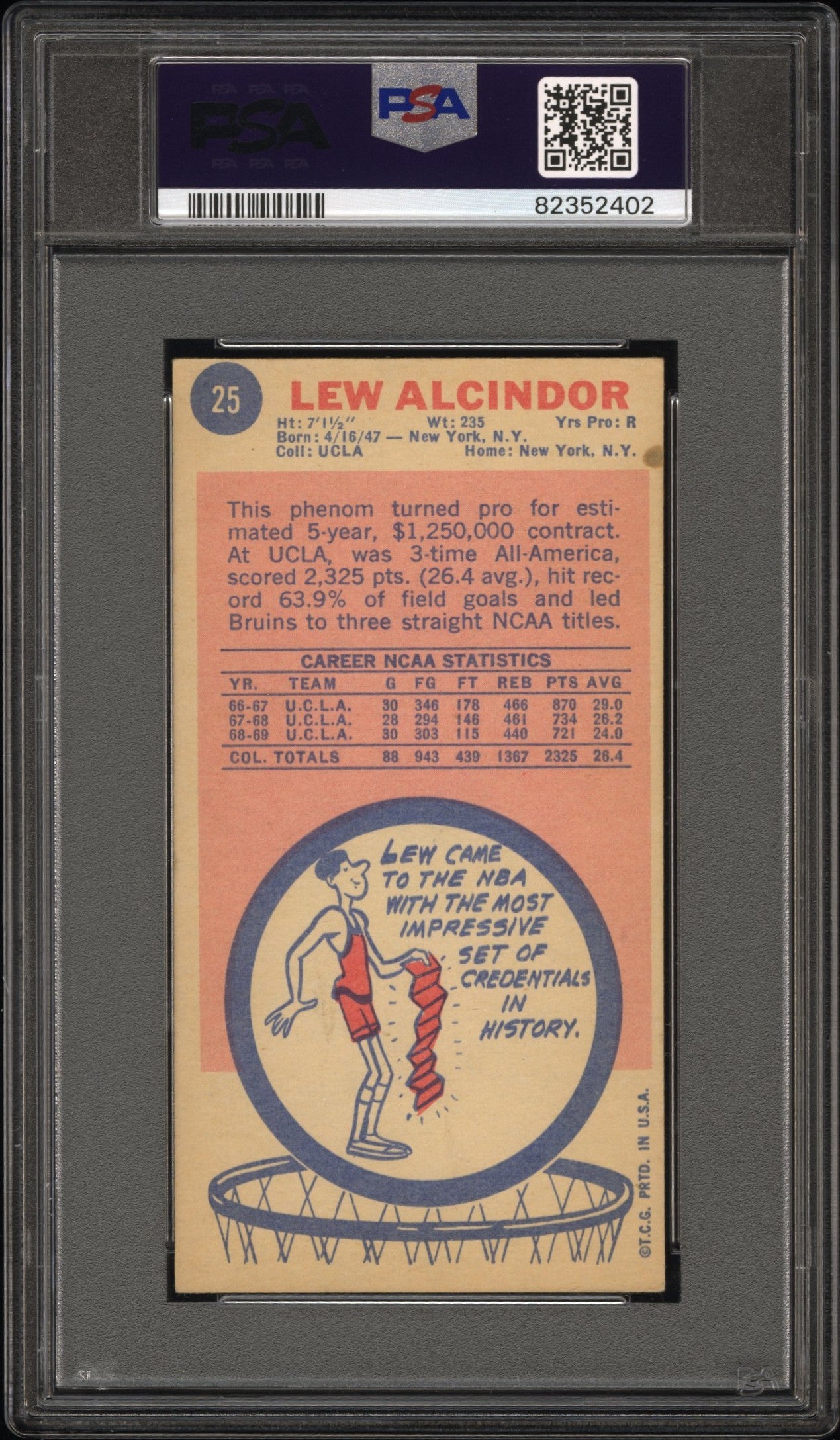 1969 Topps Lew Alcindor #25 PSA 4