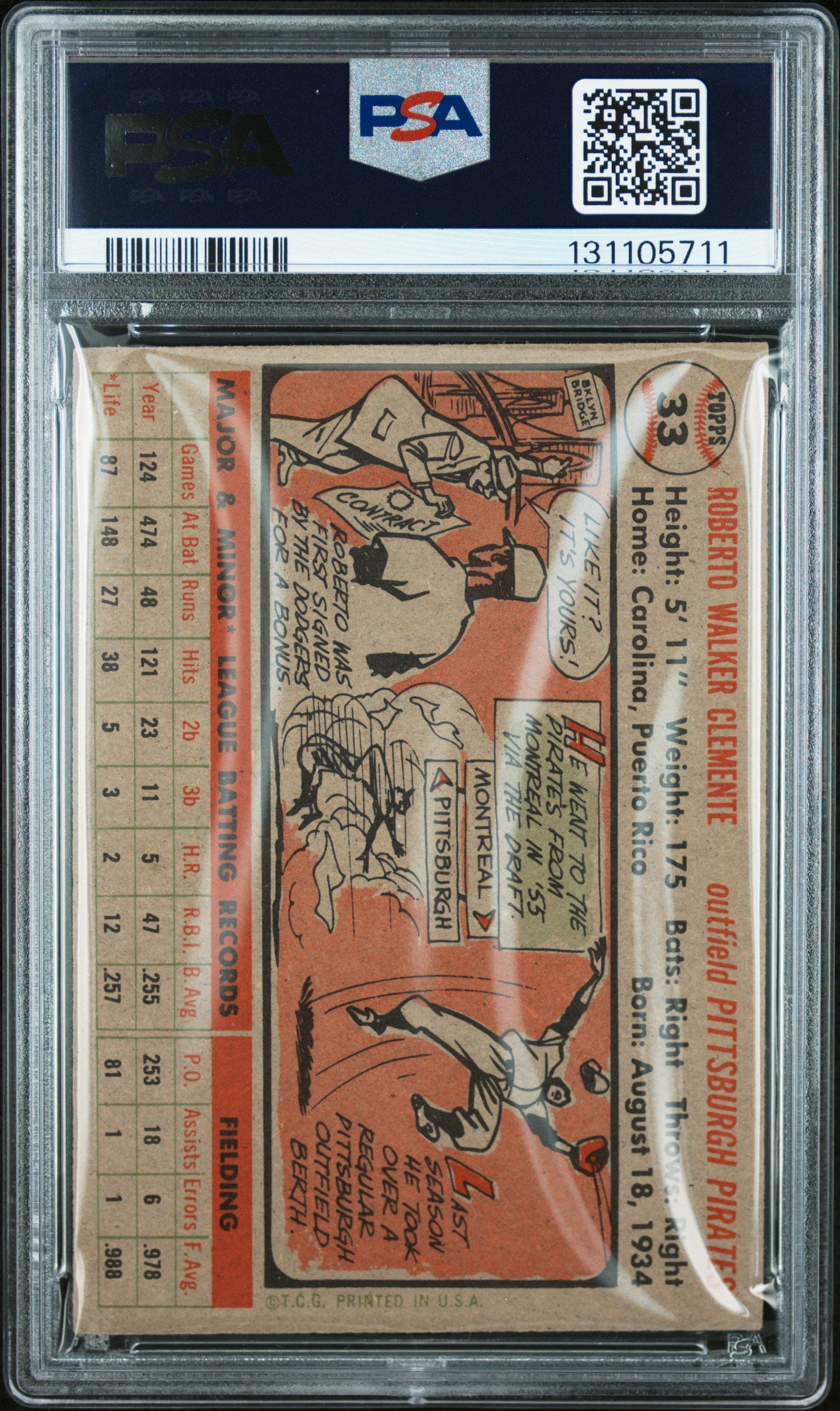 1956 Topps Roberto Clemente #33 Gray Back PSA 5
