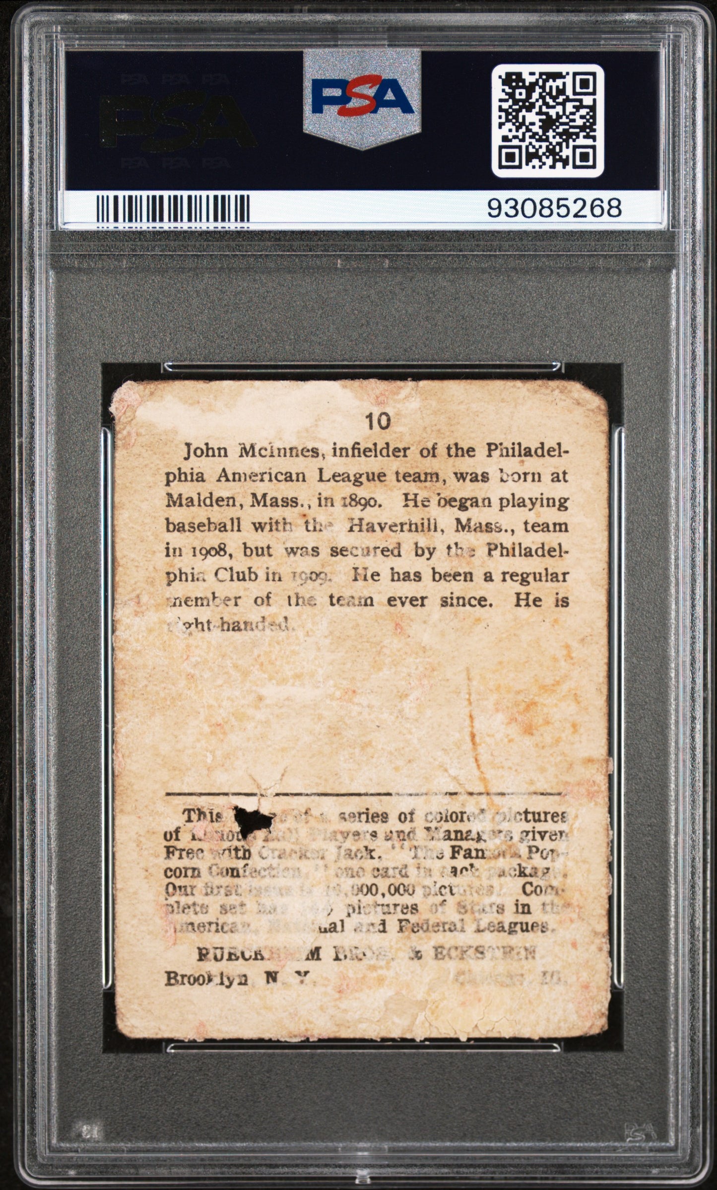 1914 Cracker Jack John Mcinnis #10 PSA A